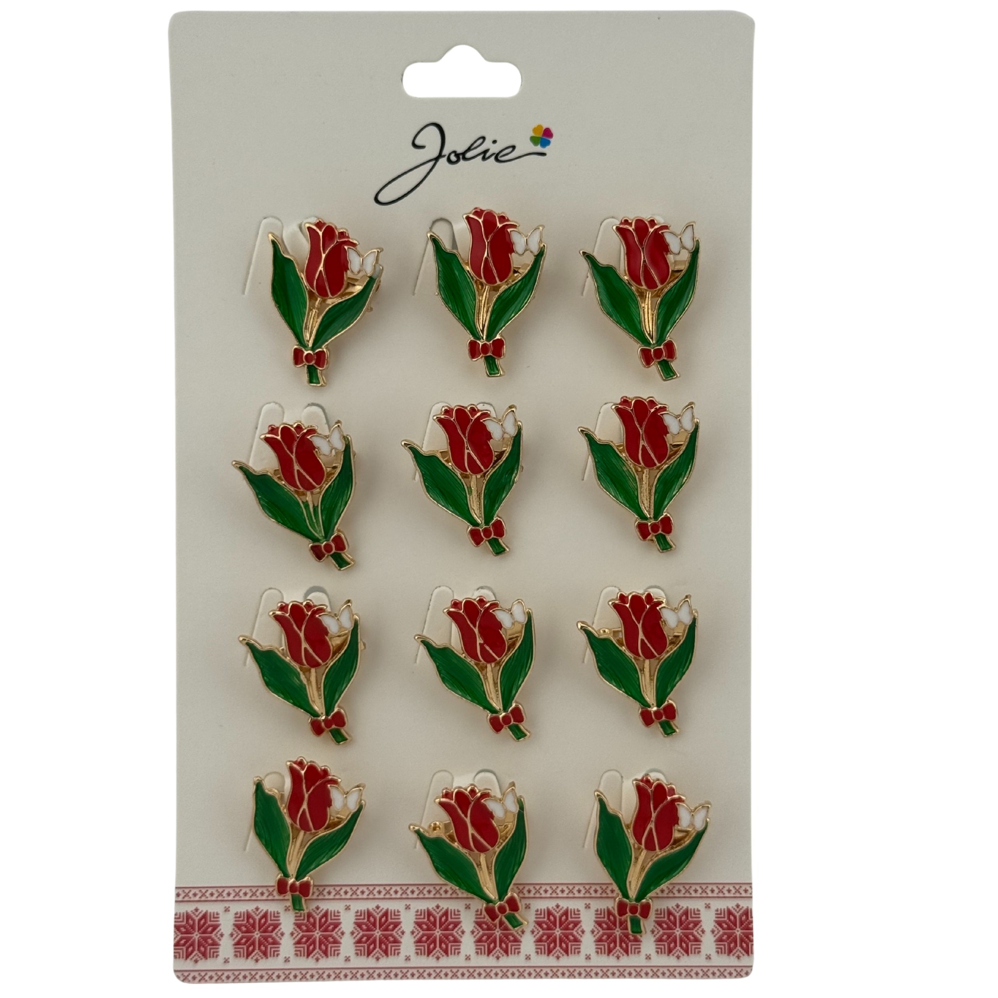 Set 12 Brose Martisor Primavara, Jolie, Model Lalea Rosie