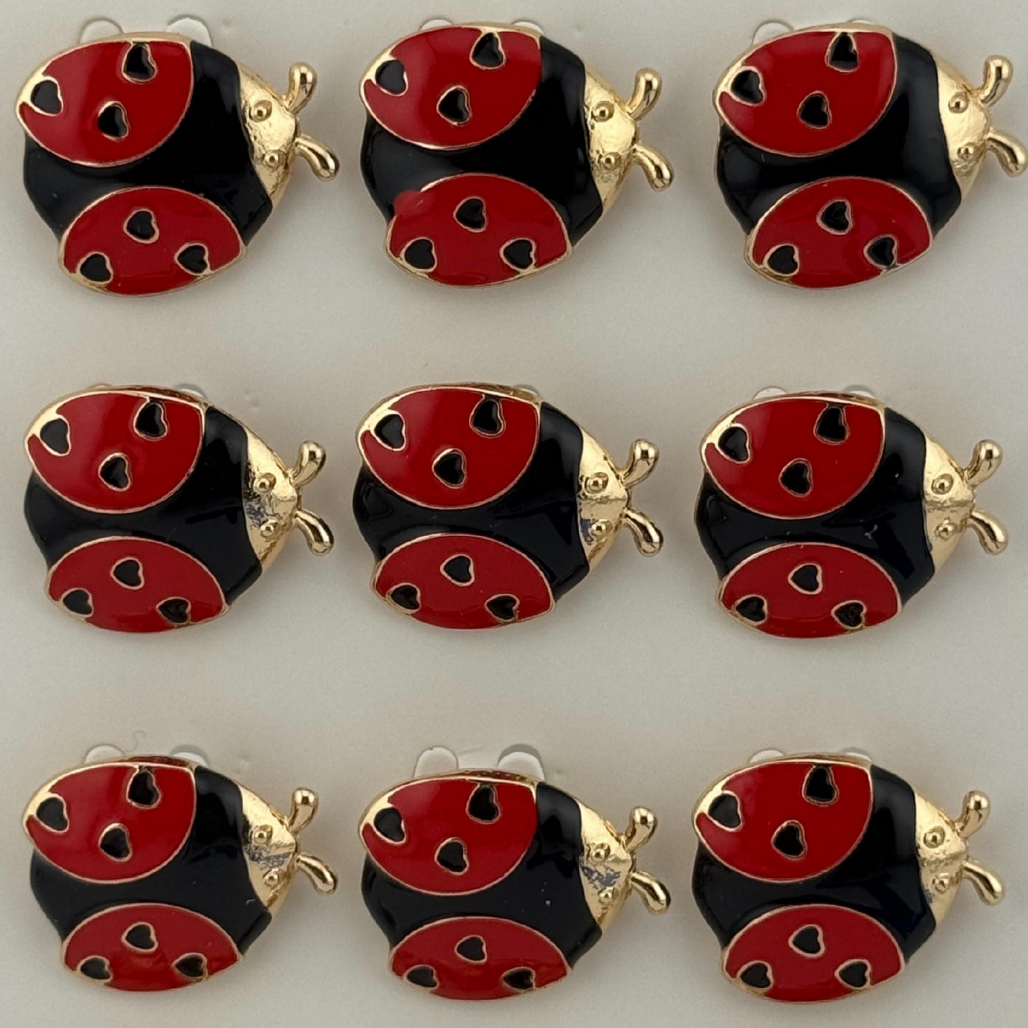 Set 12 Brose Martisor Primavara, Jolie, Model Buburuza, Rosu-Negru