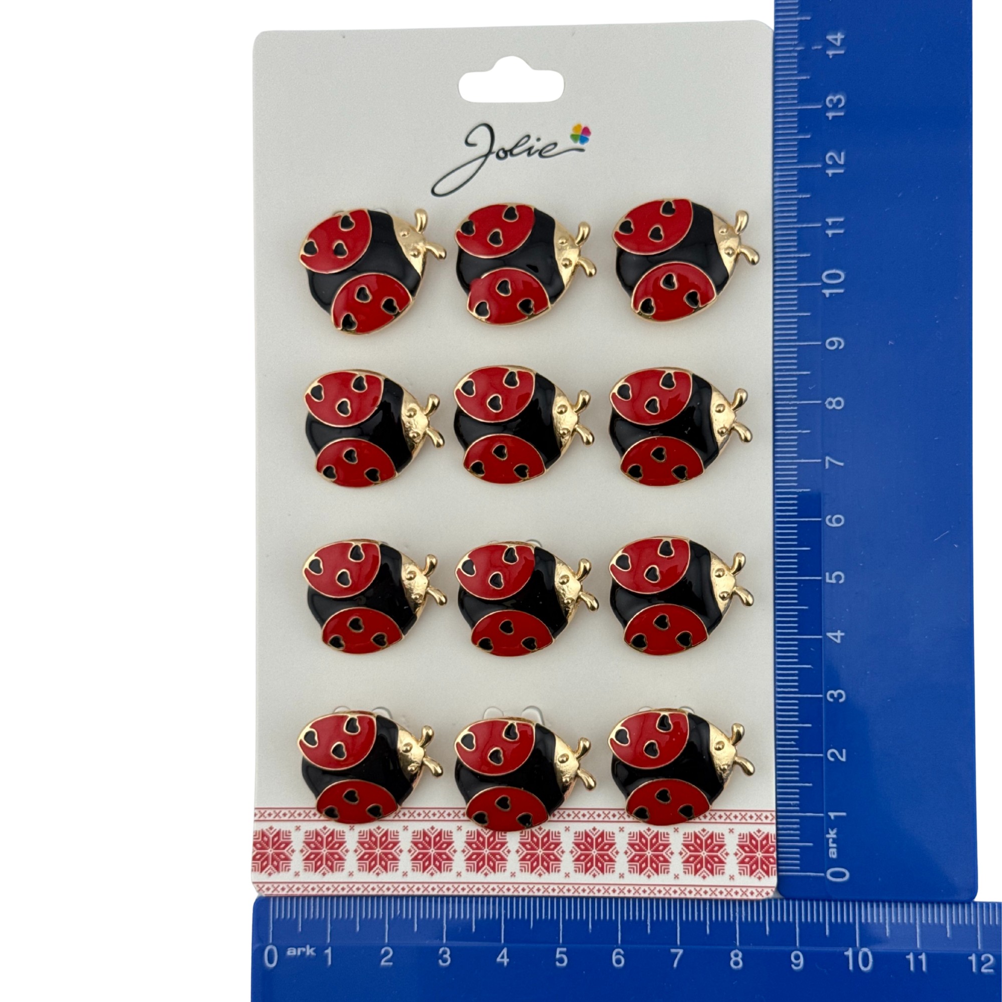 Set 12 Brose Martisor Primavara, Jolie, Model Buburuza, Rosu-Negru