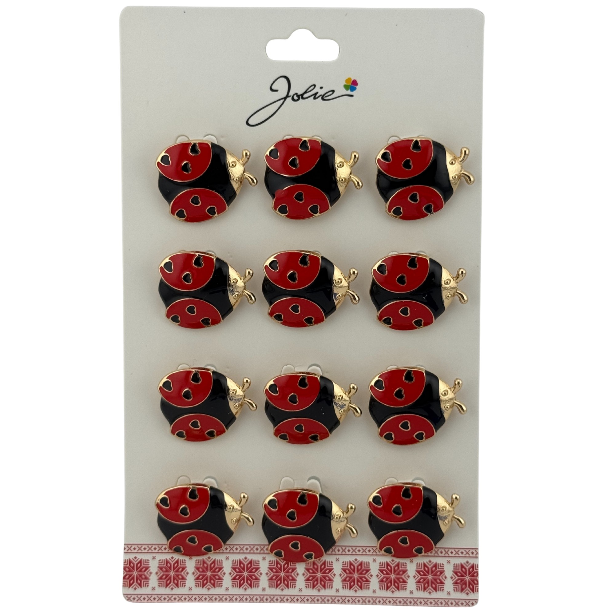 Set 12 Brose Martisor Primavara, Jolie, Model Buburuza, Rosu-Negru