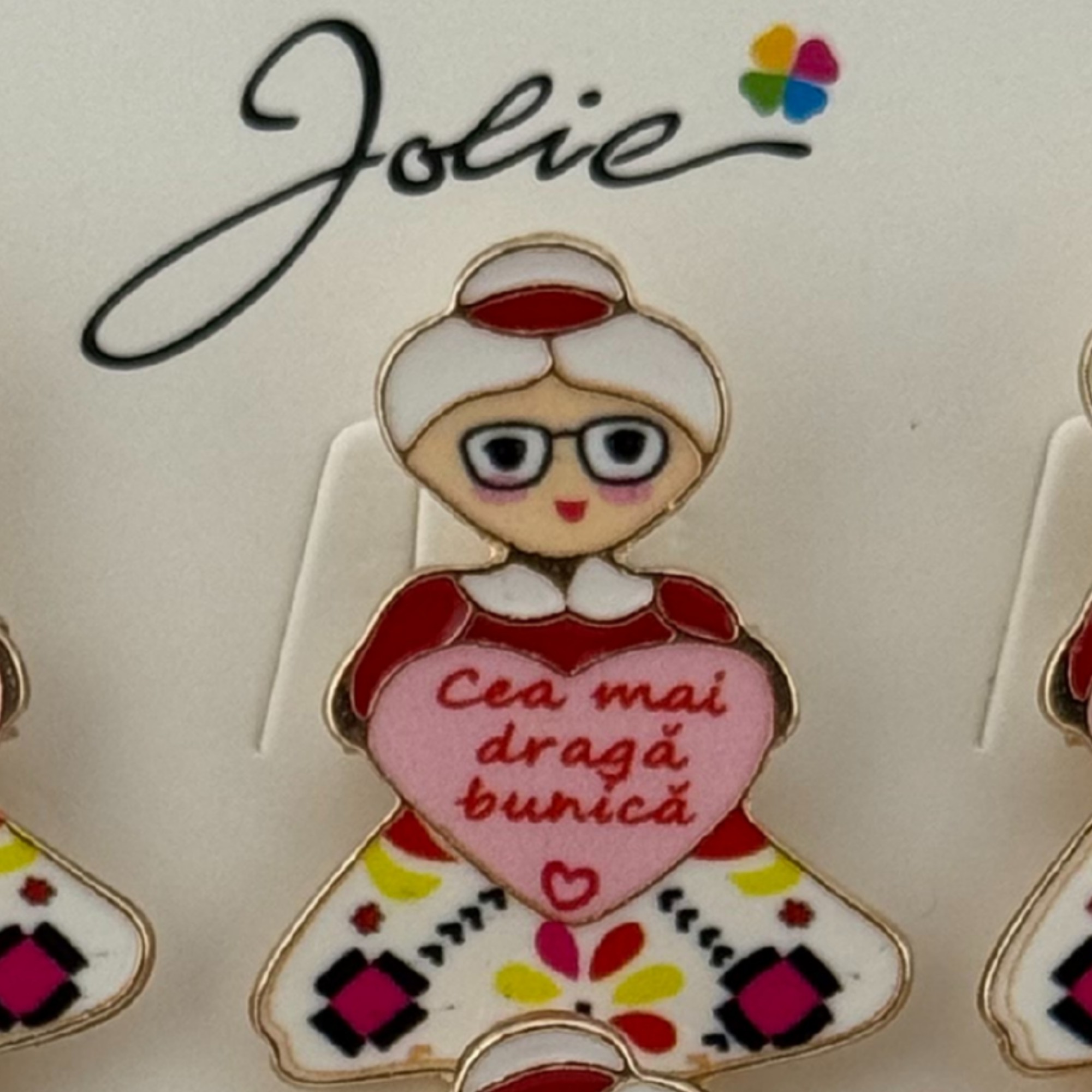 Set 12 Brose Martisor Primavara, Jolie, Model Femeie, Mesaj  Cea Mai Draga Bunica, Multicolor