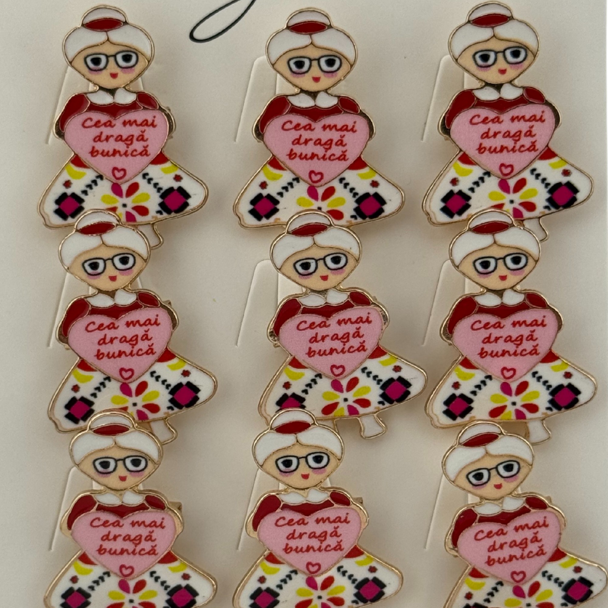 Set 12 Brose Martisor Primavara, Jolie, Model Femeie, Mesaj  Cea Mai Draga Bunica, Multicolor