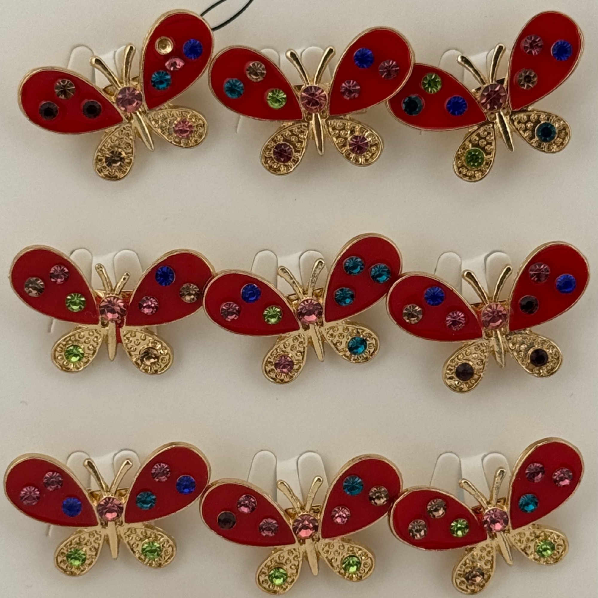 Set 12 Brose Martisor Primavara, Jolie, Model Fluture cu Pietre, Rosu-Auriu