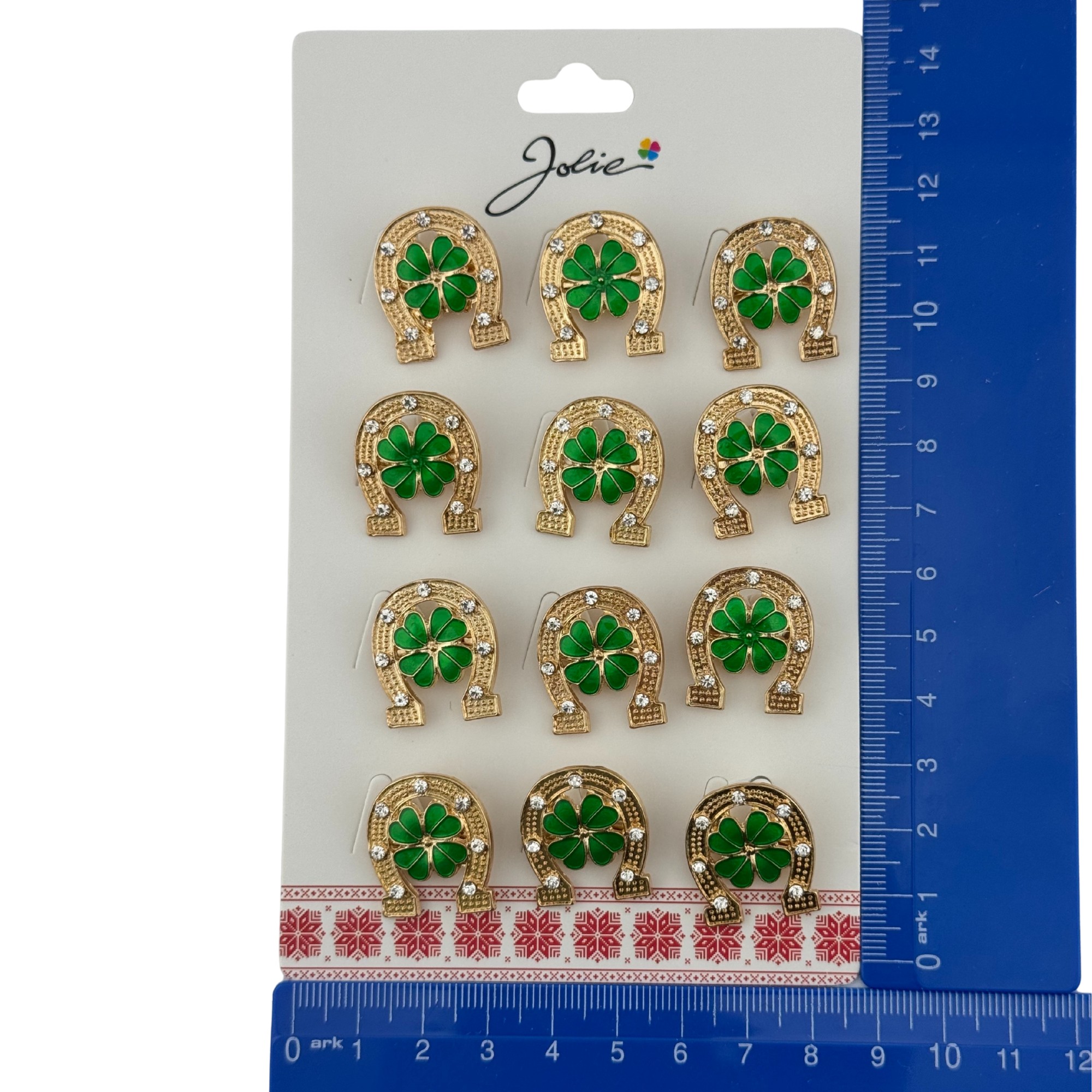 Set 12 Brose Martisor Primavara, Jolie, Model Trifoi in Potcoava, Multicolor