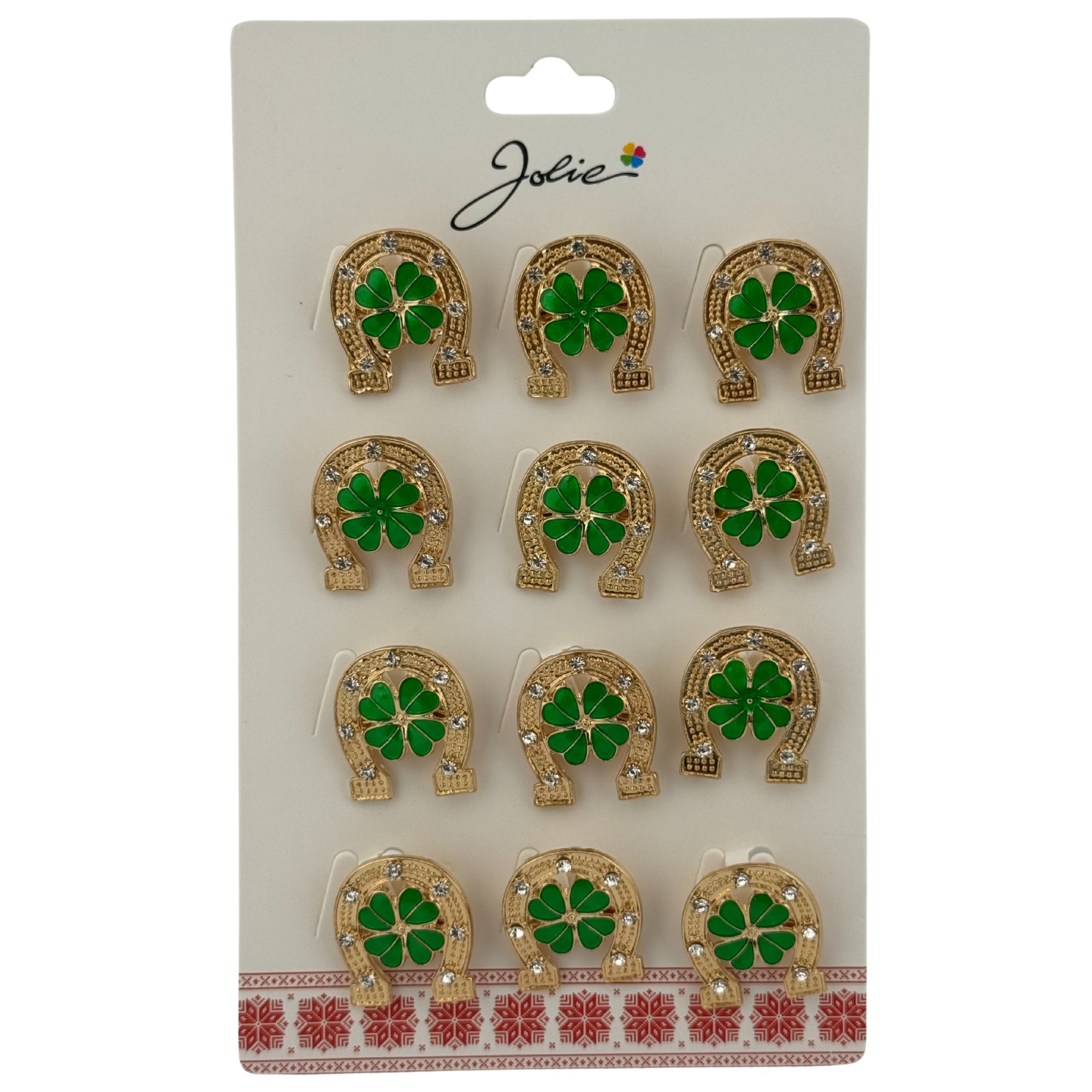 Set 12 Brose Martisor Primavara, Jolie, Model Trifoi in Potcoava, Multicolor