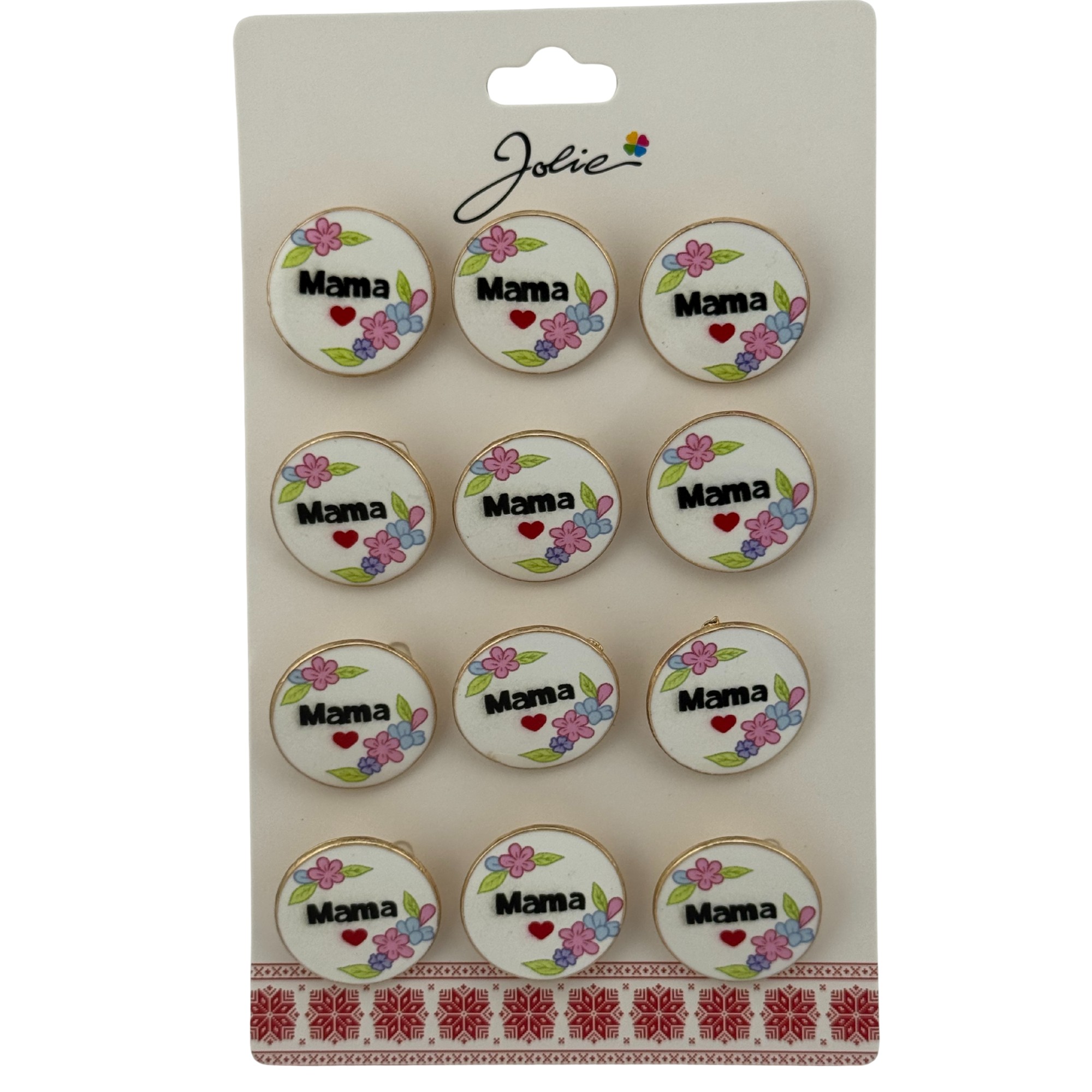 Set 12 Brose Martisor Primavara, Jolie, Model Rotund cu Flori, Mesaj Mama, Multicolor