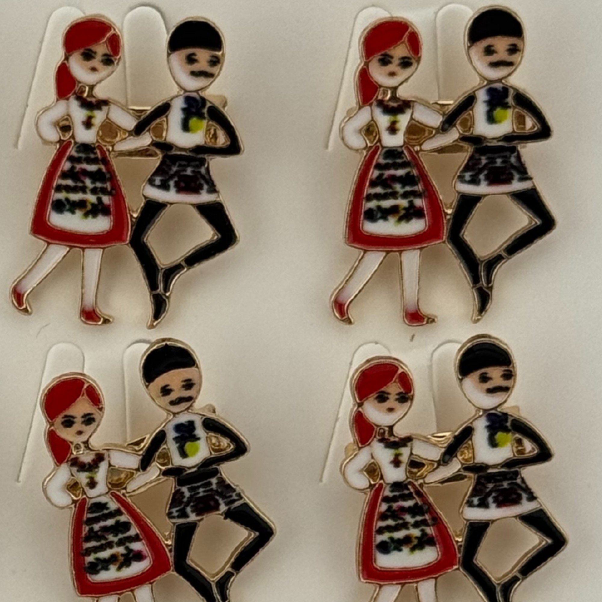 Set 12 Brose Martisor Primavara, Jolie, Model Cuplu Dansatori Traditional, Multicolor