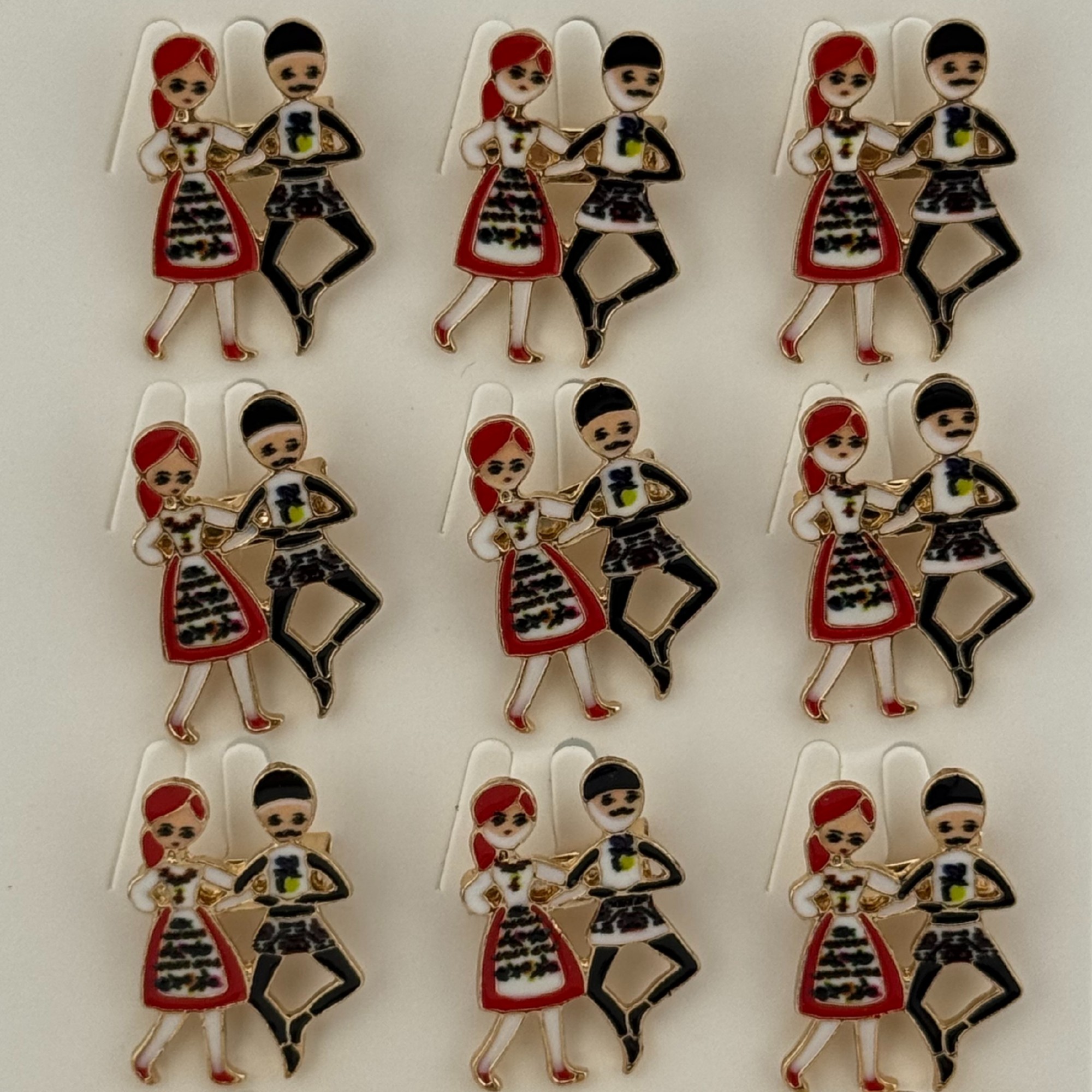 Set 12 Brose Martisor Primavara, Jolie, Model Cuplu Dansatori Traditional, Multicolor