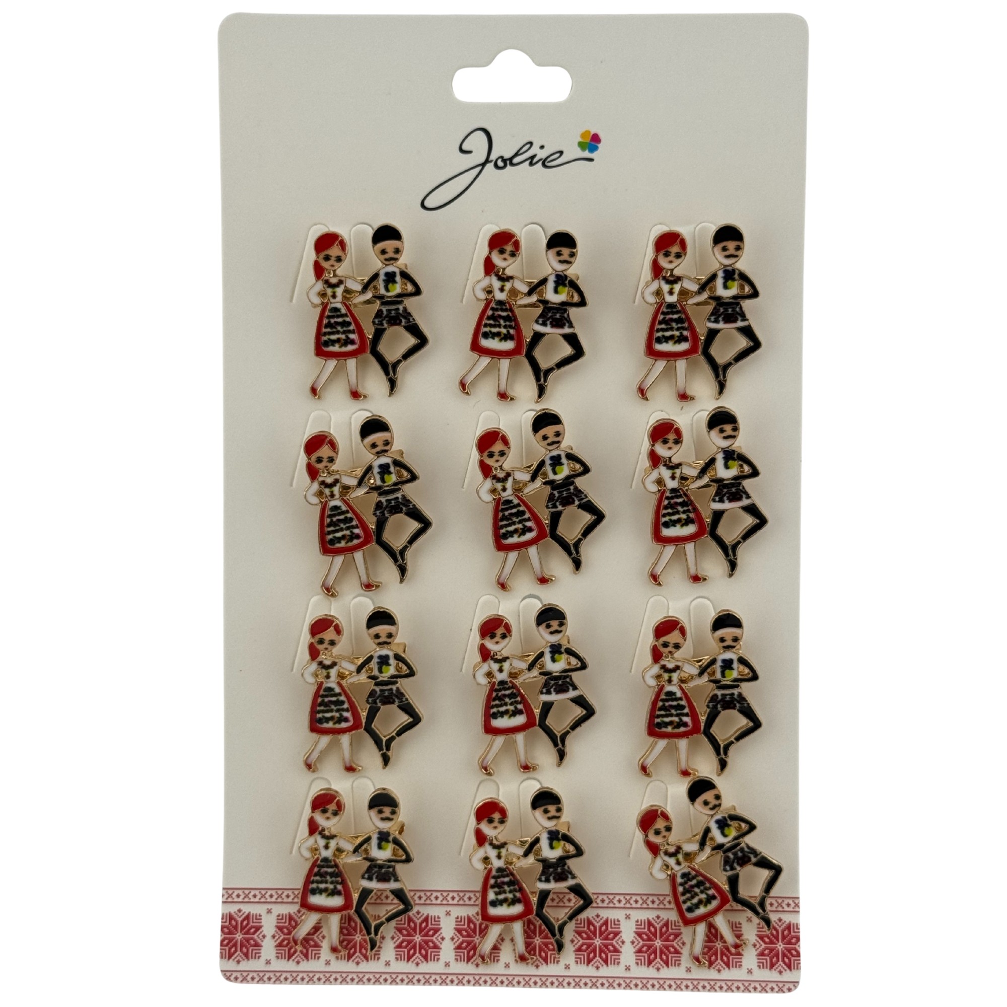 Set 12 Brose Martisor Primavara, Jolie, Model Cuplu Dansatori Traditional, Multicolor