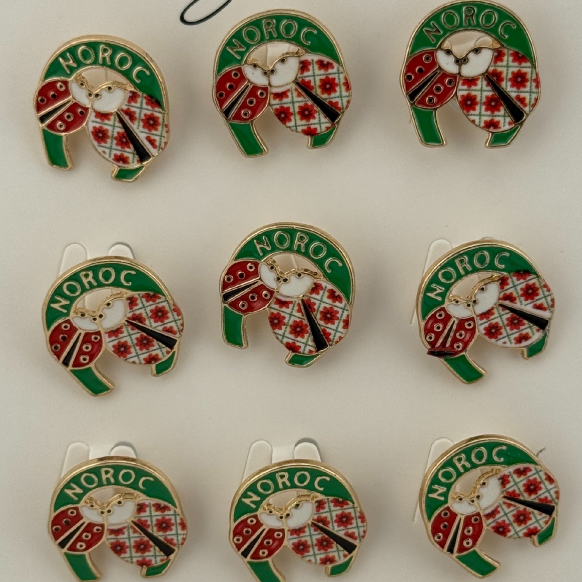 Set 12 Brose Martisor Primavara, Jolie, Model Doua Buburuze in Potcoava, Noroc, Multicolor