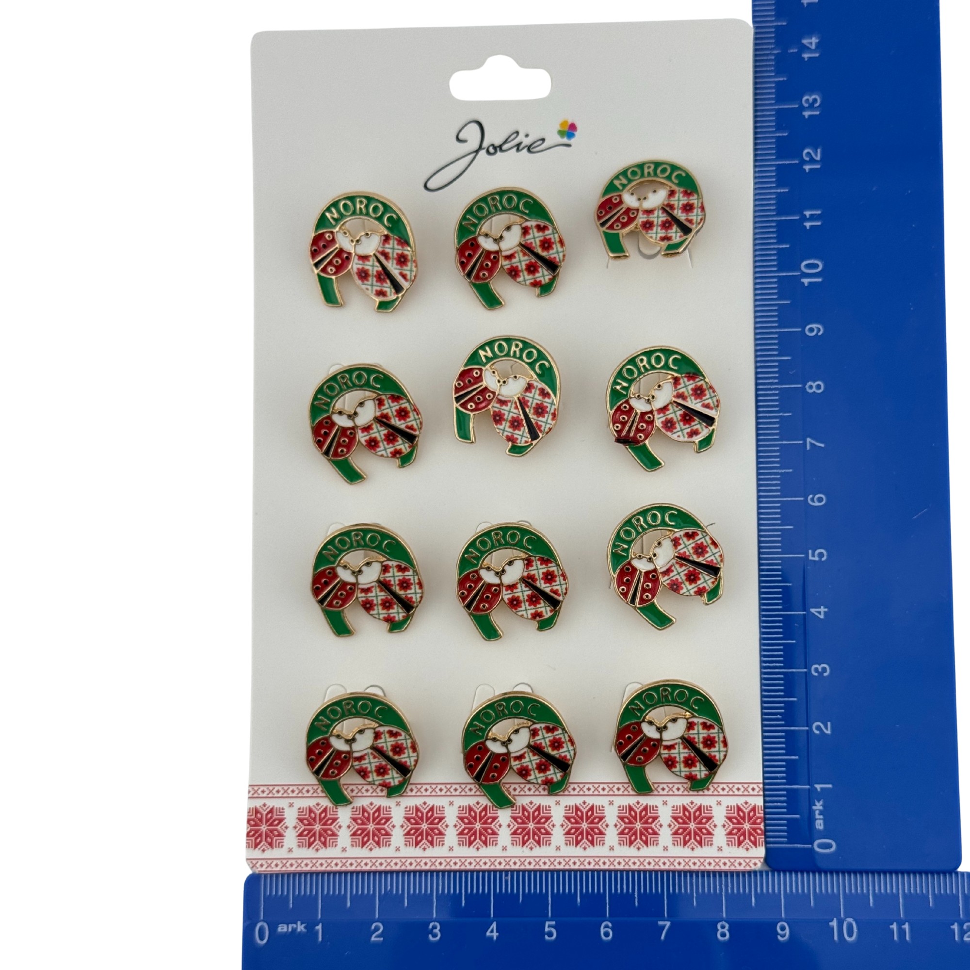 Set 12 Brose Martisor Primavara, Jolie, Model Doua Buburuze in Potcoava, Noroc, Multicolor