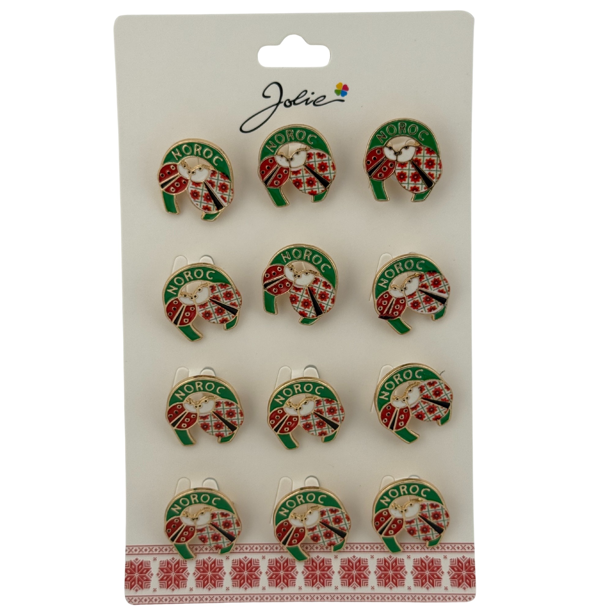 Set 12 Brose Martisor Primavara, Jolie, Model Doua Buburuze in Potcoava, Noroc, Multicolor