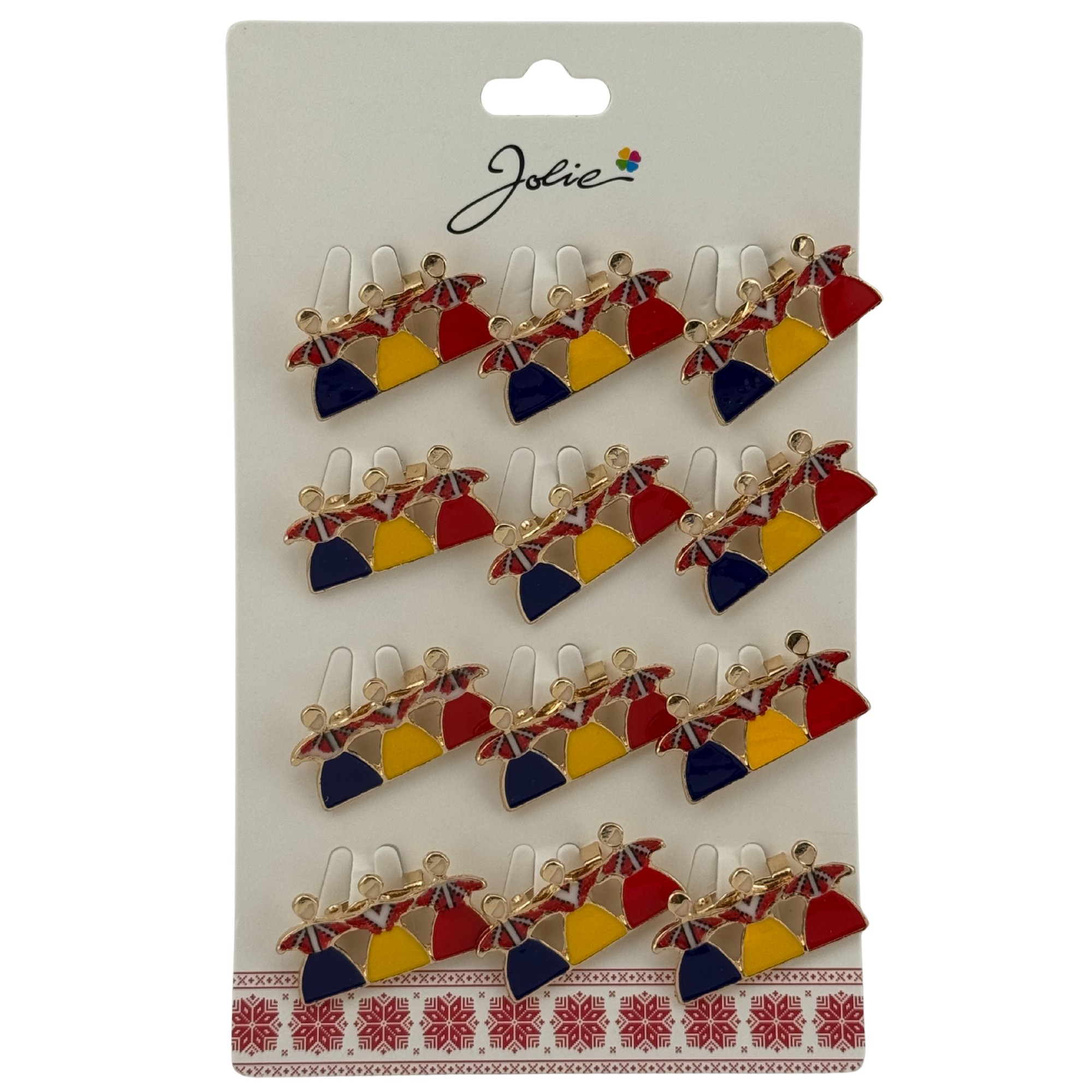 Set 12 Brose Martisor Primavara, Jolie, Model Trei Fete Tricolor Hora, Multicolor