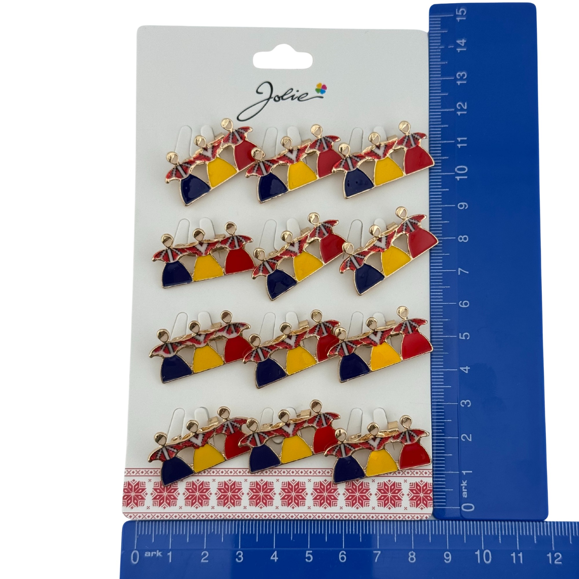 Set 12 Brose Martisor Primavara, Jolie, Model Trei Fete Tricolor Hora, Multicolor