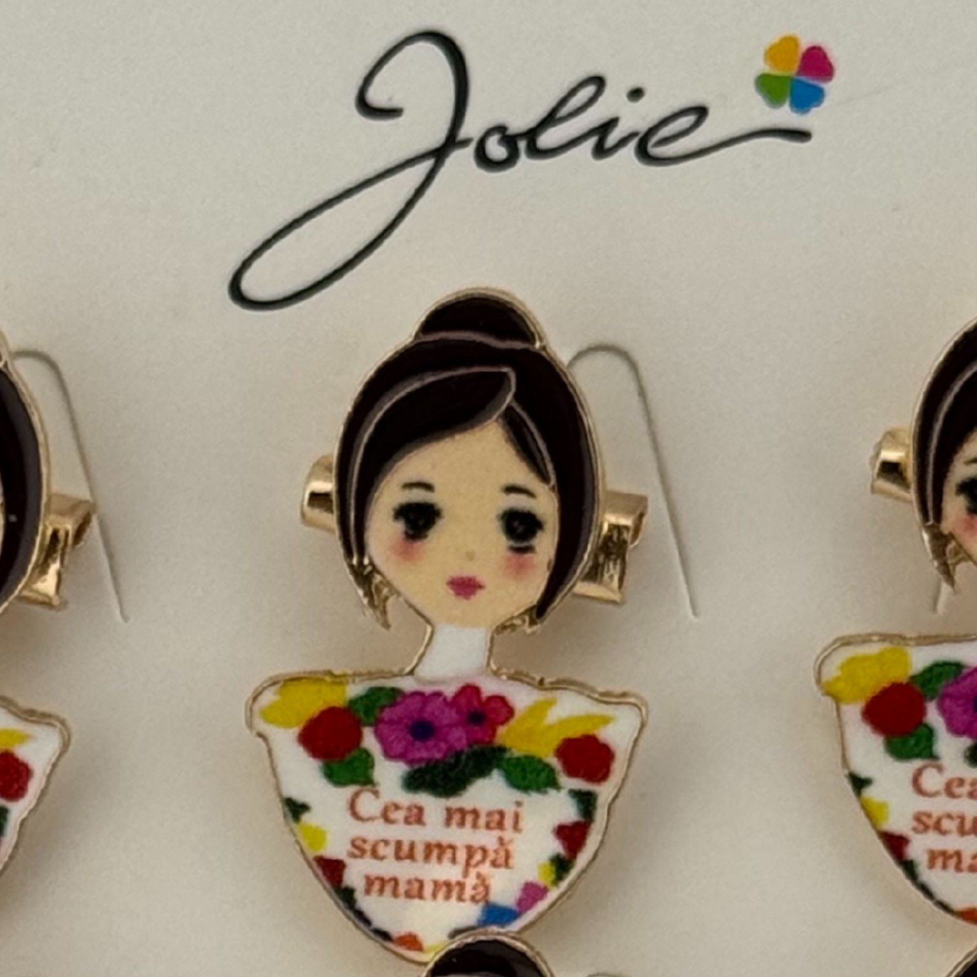 Set 12 Brose Martisor Primavara, Jolie, Model Fata, Mesaj Cea Mai Scumpa Mama, Multicolor
