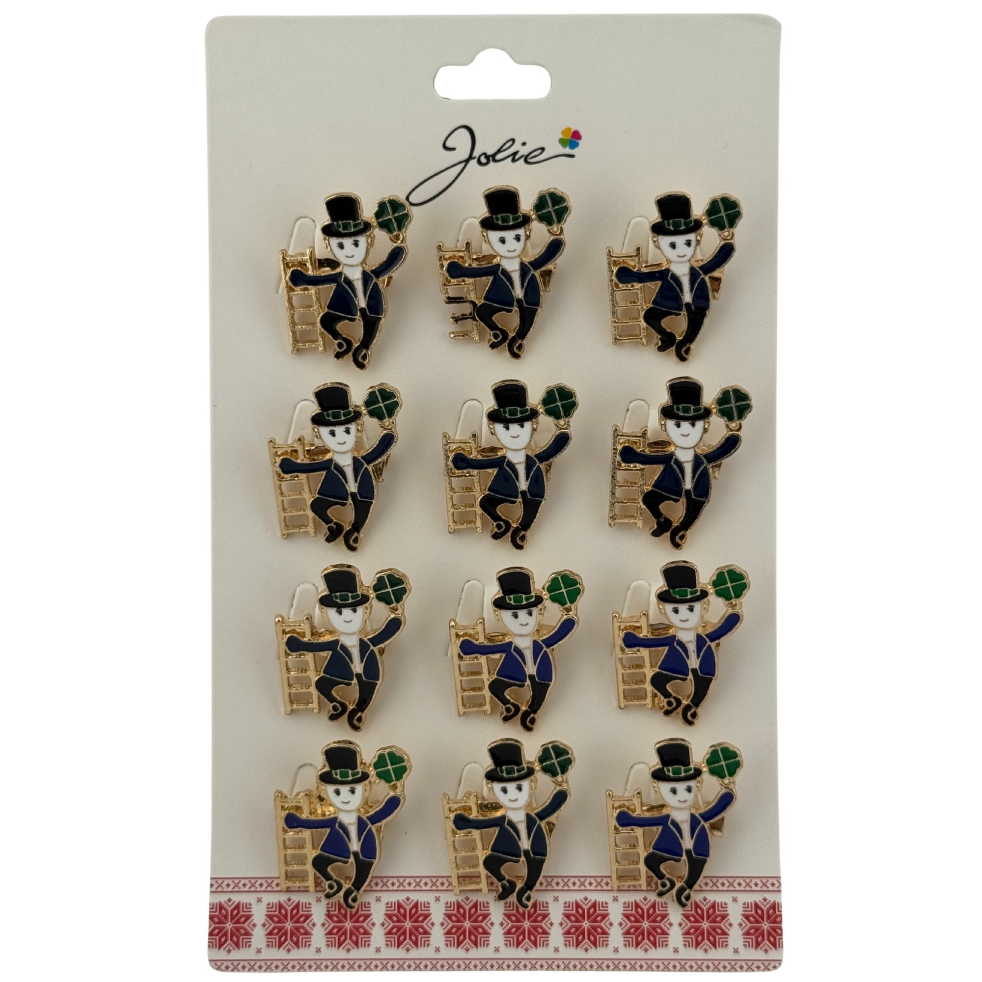 Set 12 Brose Martisor Primavara, Jolie, Model Cosar pe Scara si Trifoi, Multicolor