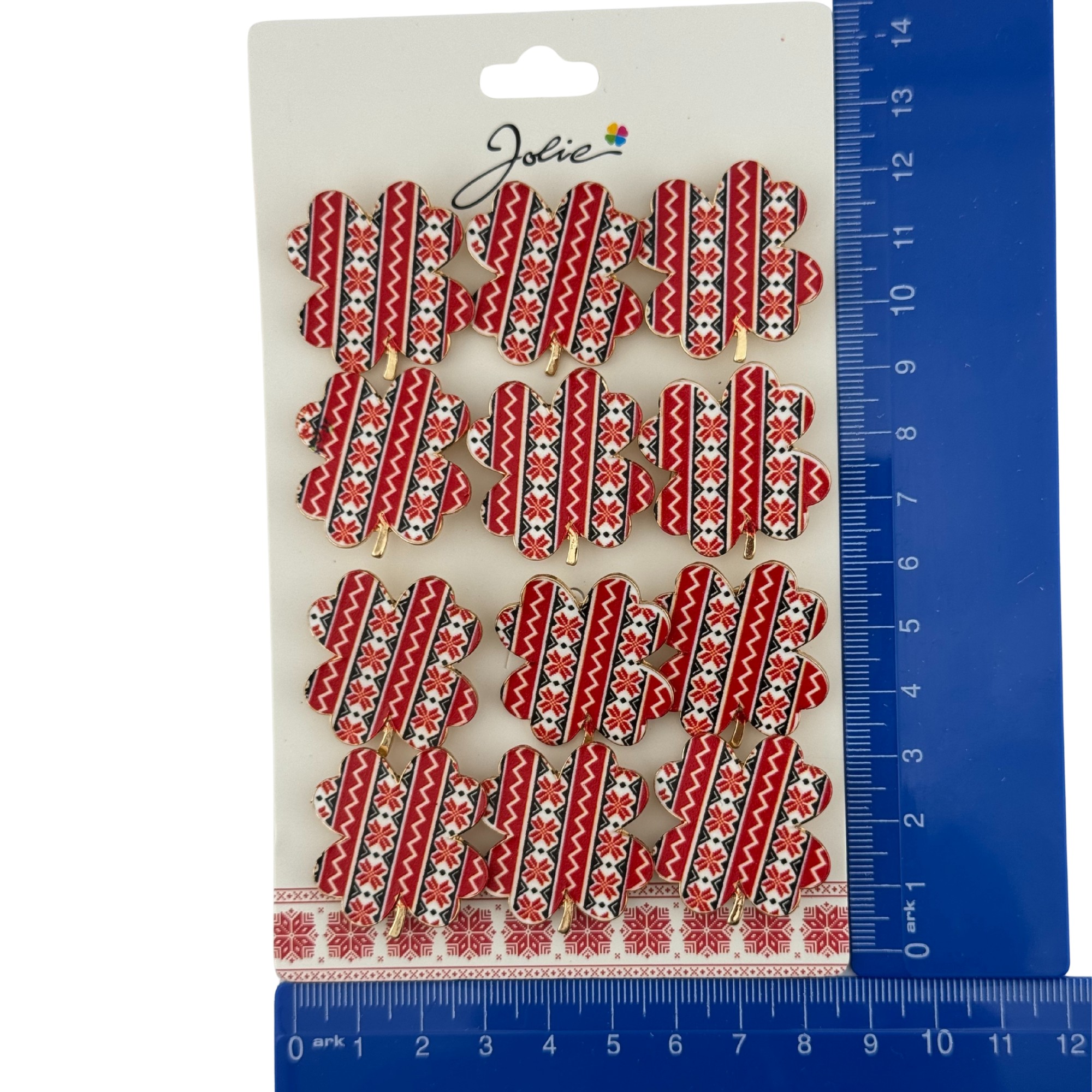 Set 12 Brose Martisor Primavara, Jolie, Model Trifoi cu Motiv Traditional, Multicolor