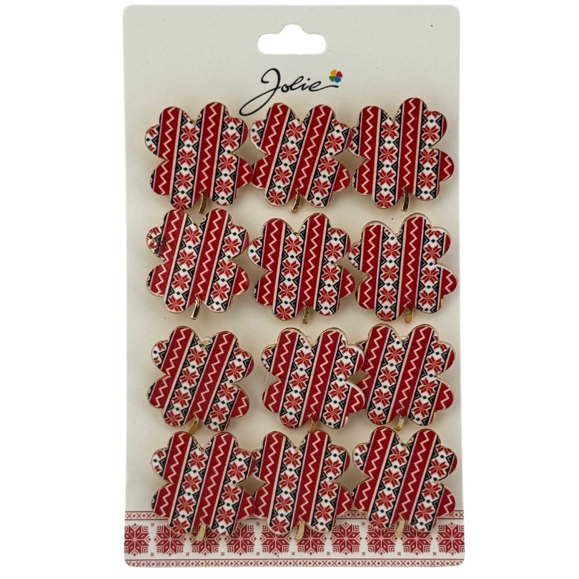 Set 12 Brose Martisor Primavara, Jolie, Model Trifoi cu Motiv Traditional, Multicolor