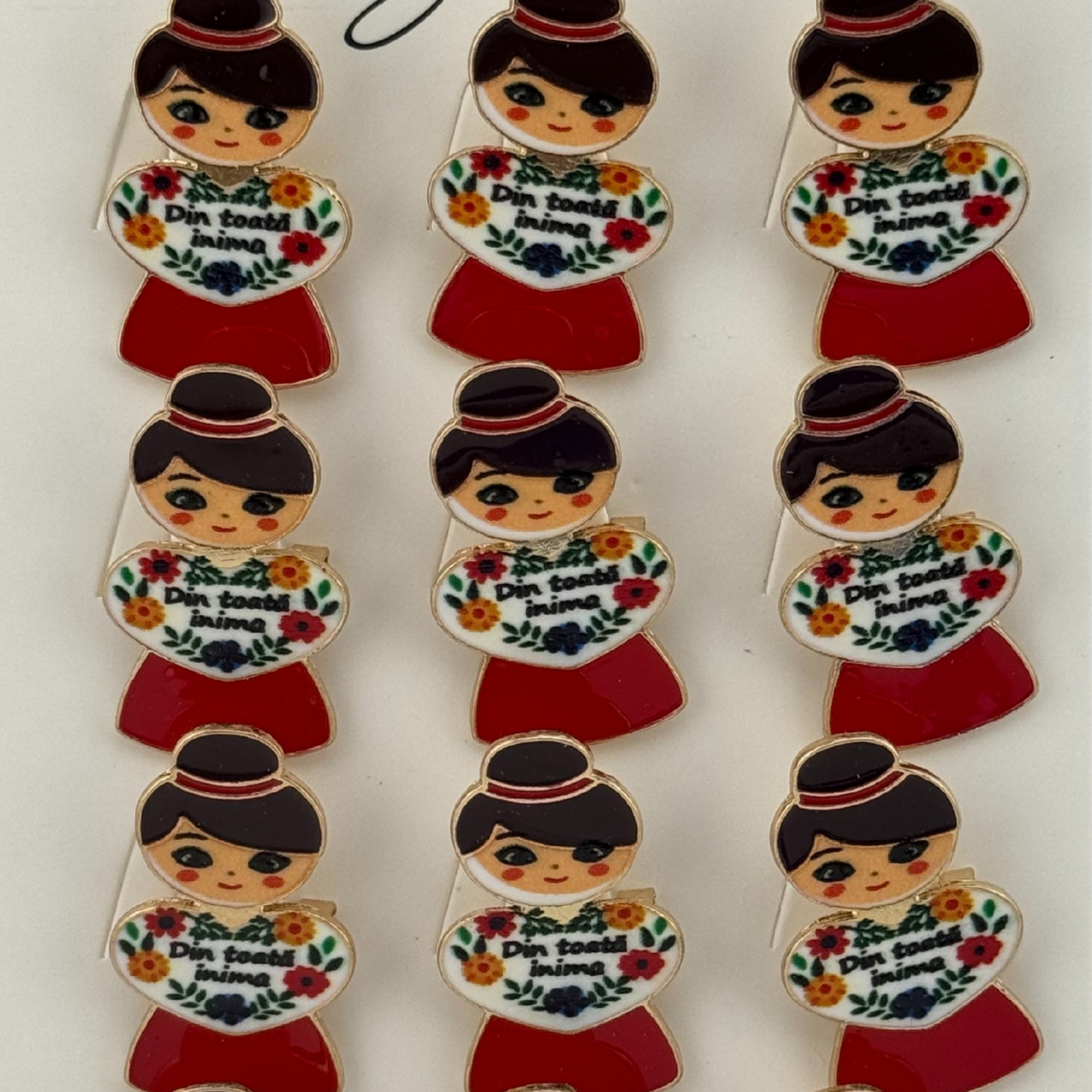 Set 12 Brose Martisor Primavara, Jolie, Model Fata, Mesaj Din Toata Inima, Multicolor