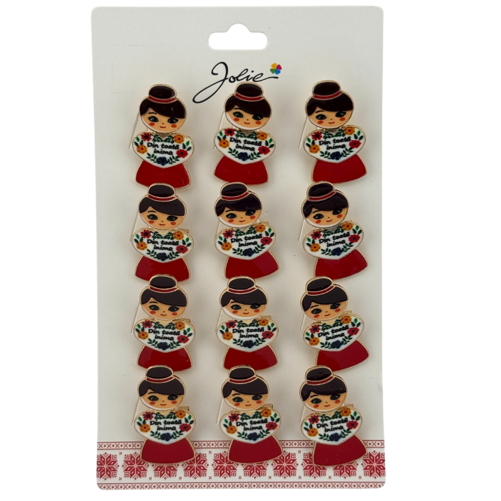 Set 12 Brose Martisor Primavara, Jolie, Model Fata, Mesaj Din Toata Inima, Multicolor