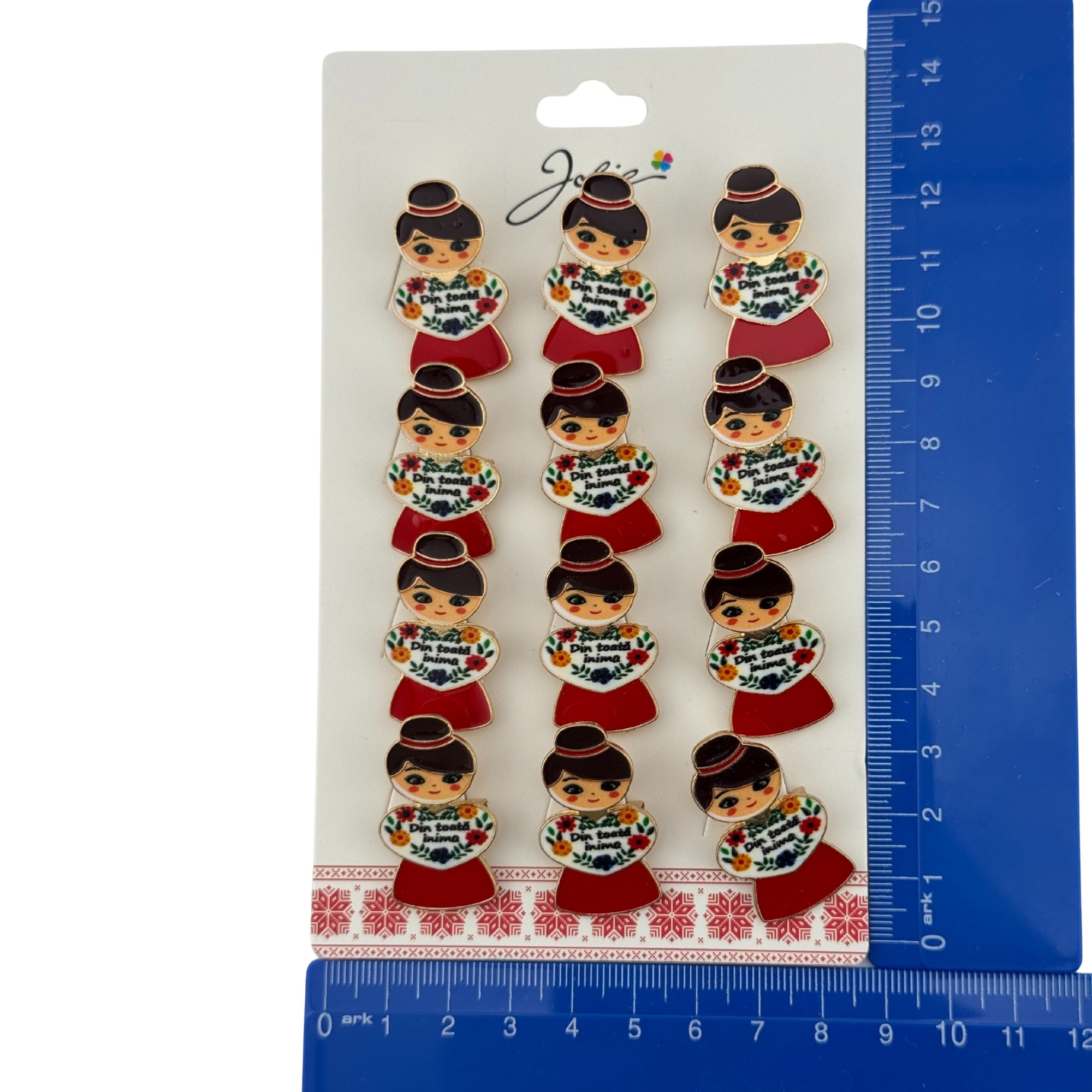 Set 12 Brose Martisor Primavara, Jolie, Model Fata, Mesaj Din Toata Inima, Multicolor