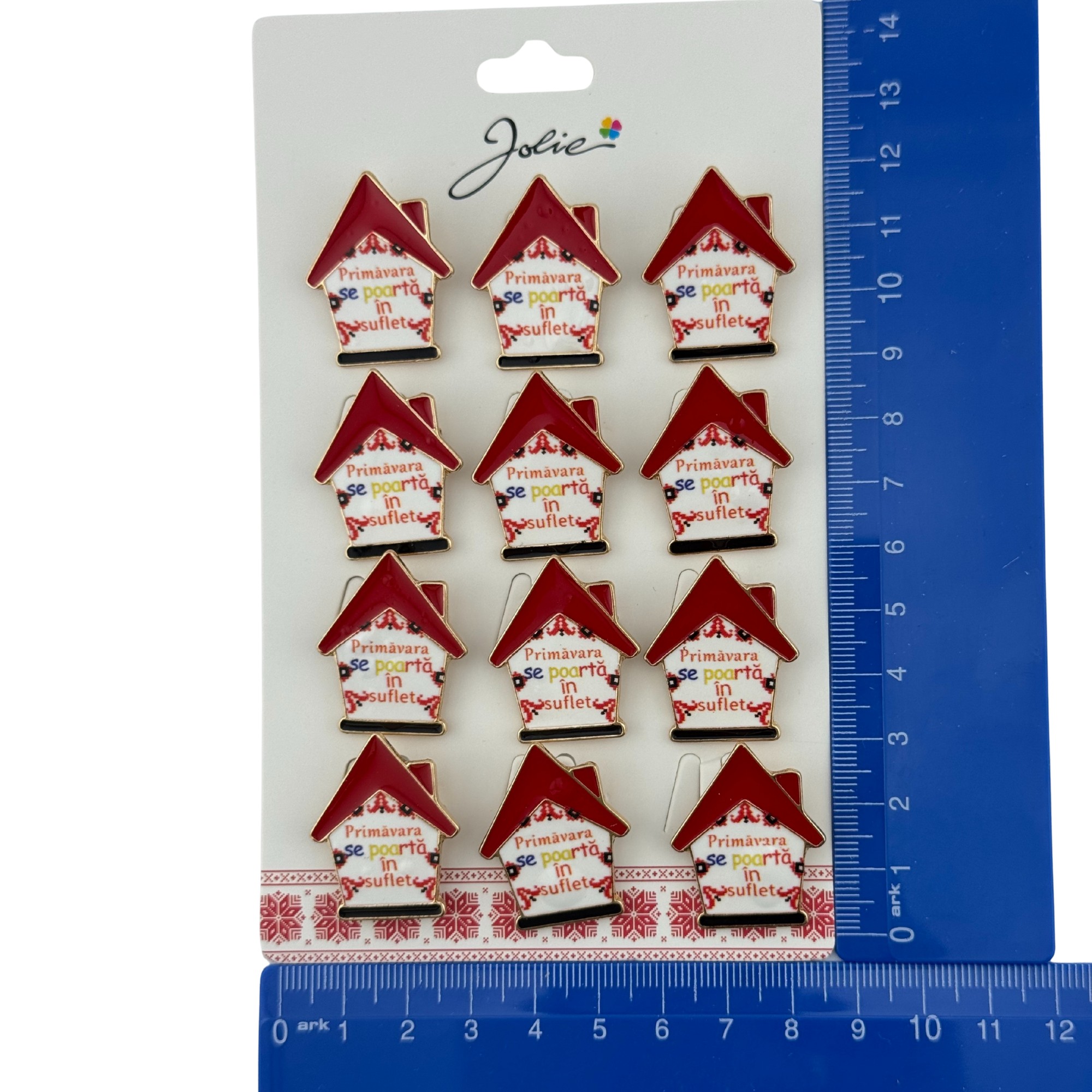 Set 12 Brose Martisor Primavara, Jolie, Model Casa, Mesaj Primavara se Poarta in Suflet, Multicolor