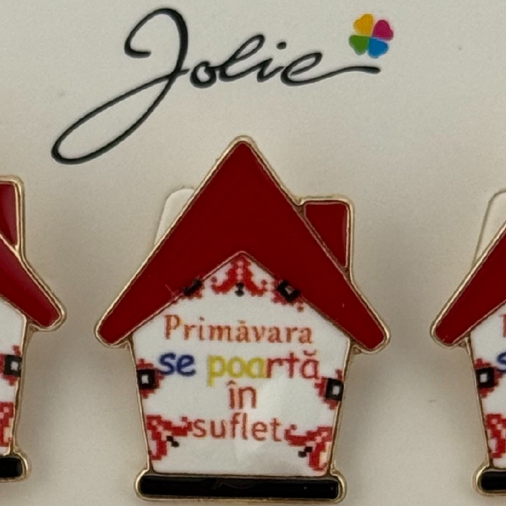 Set 12 Brose Martisor Primavara, Jolie, Model Casa, Mesaj Primavara se Poarta in Suflet, Multicolor