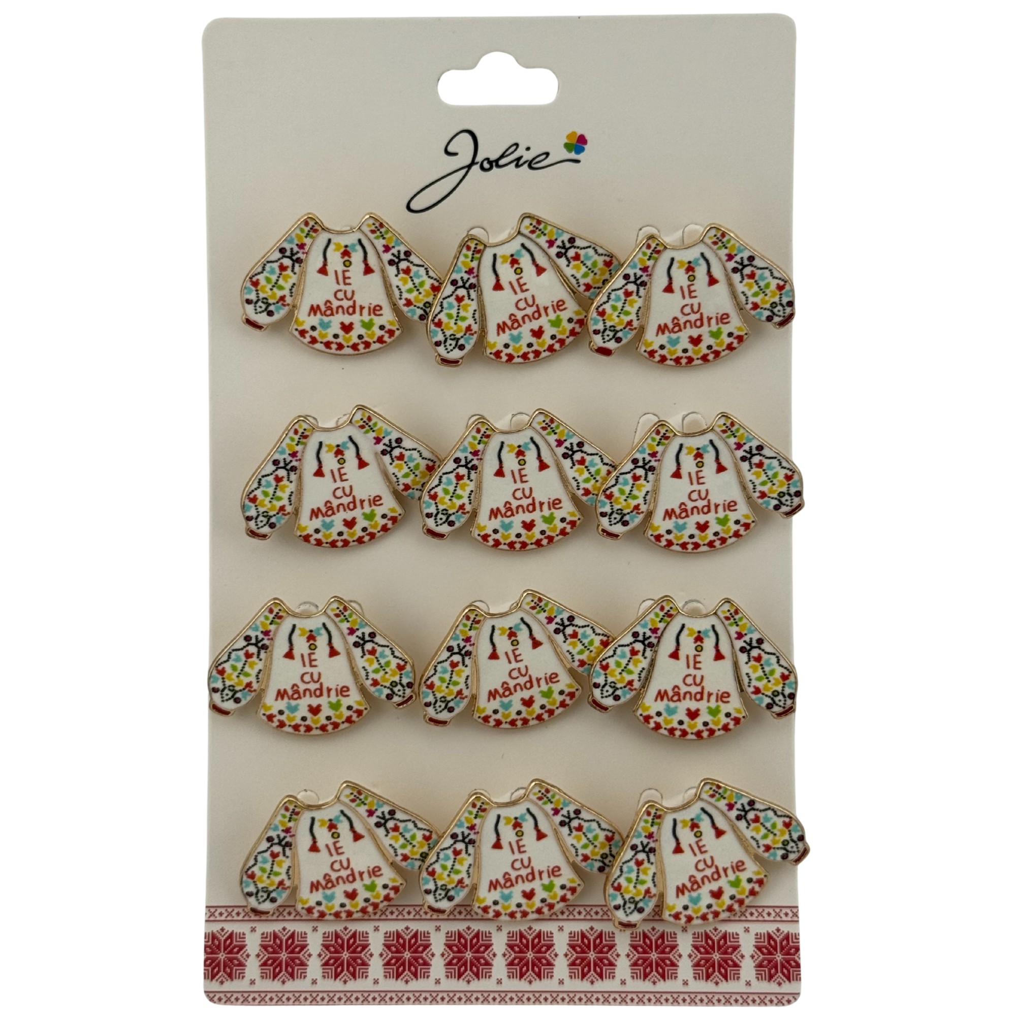 Set 12 Brose Martisor Primavara, Jolie, Model Ie, Mesaj Ie cu Mandrie, Multicolor