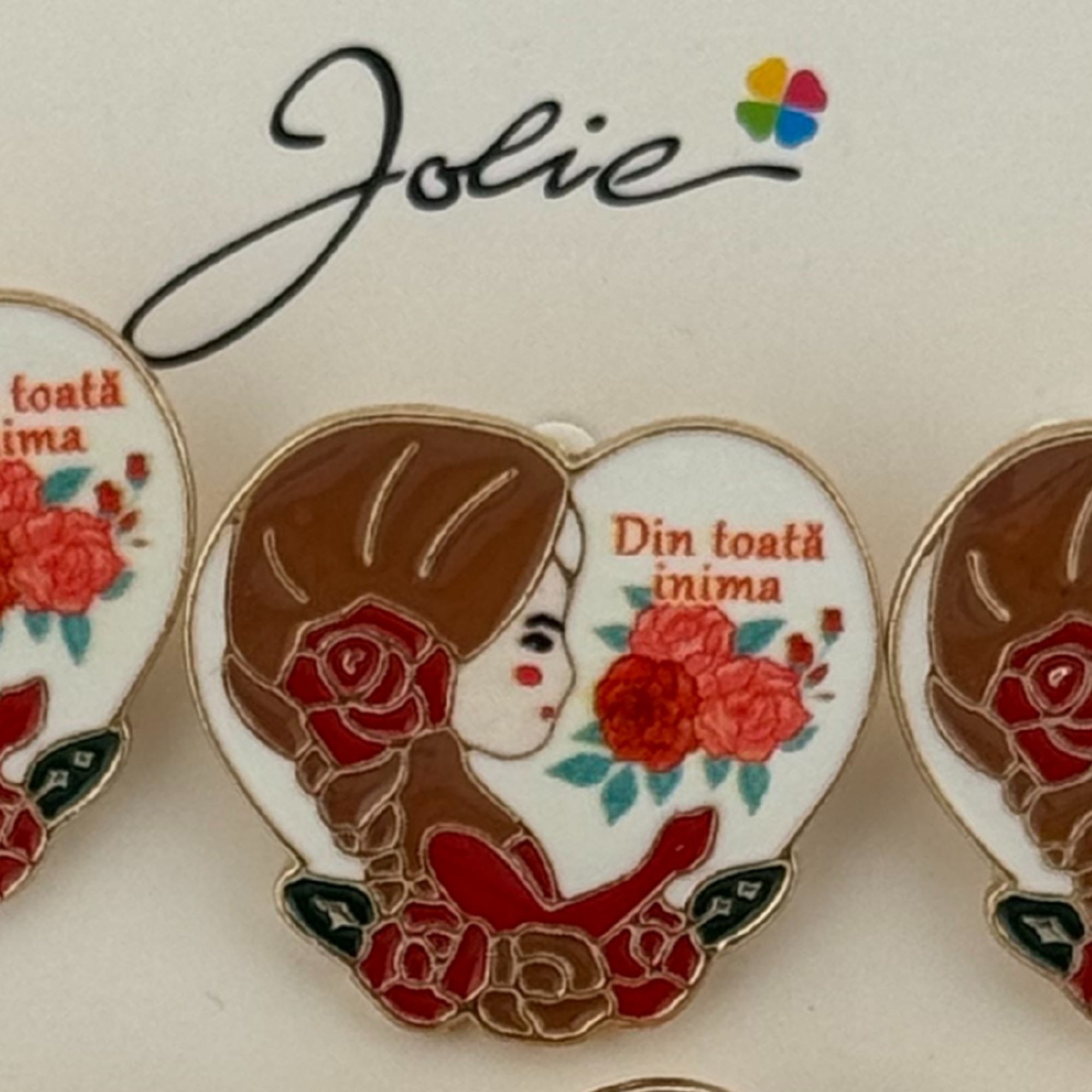 Set 12 Brose Martisor Primavara, Jolie, Model Fata, Mesaj Din Toata Inima, Multicolor