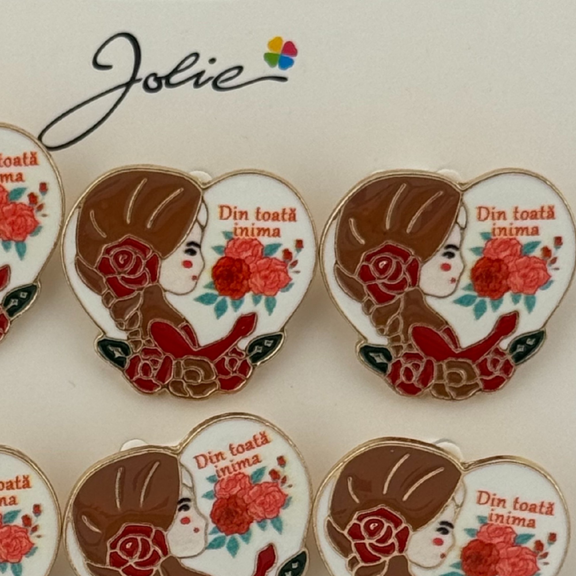 Set 12 Brose Martisor Primavara, Jolie, Model Fata, Mesaj Din Toata Inima, Multicolor