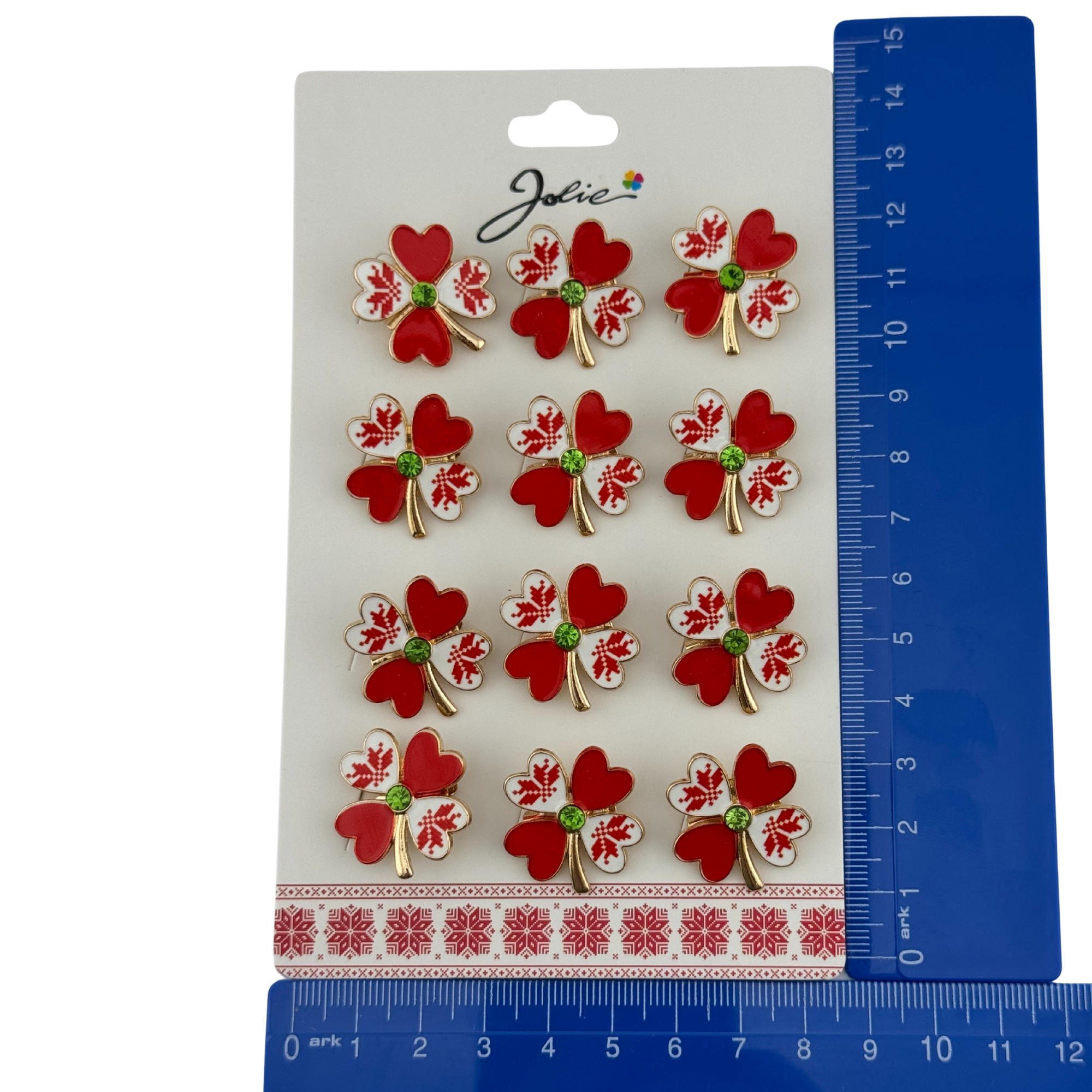 Set 12 Brose Martisor Primavara, Jolie, Model Trifoi Traditional cu Rosu 5