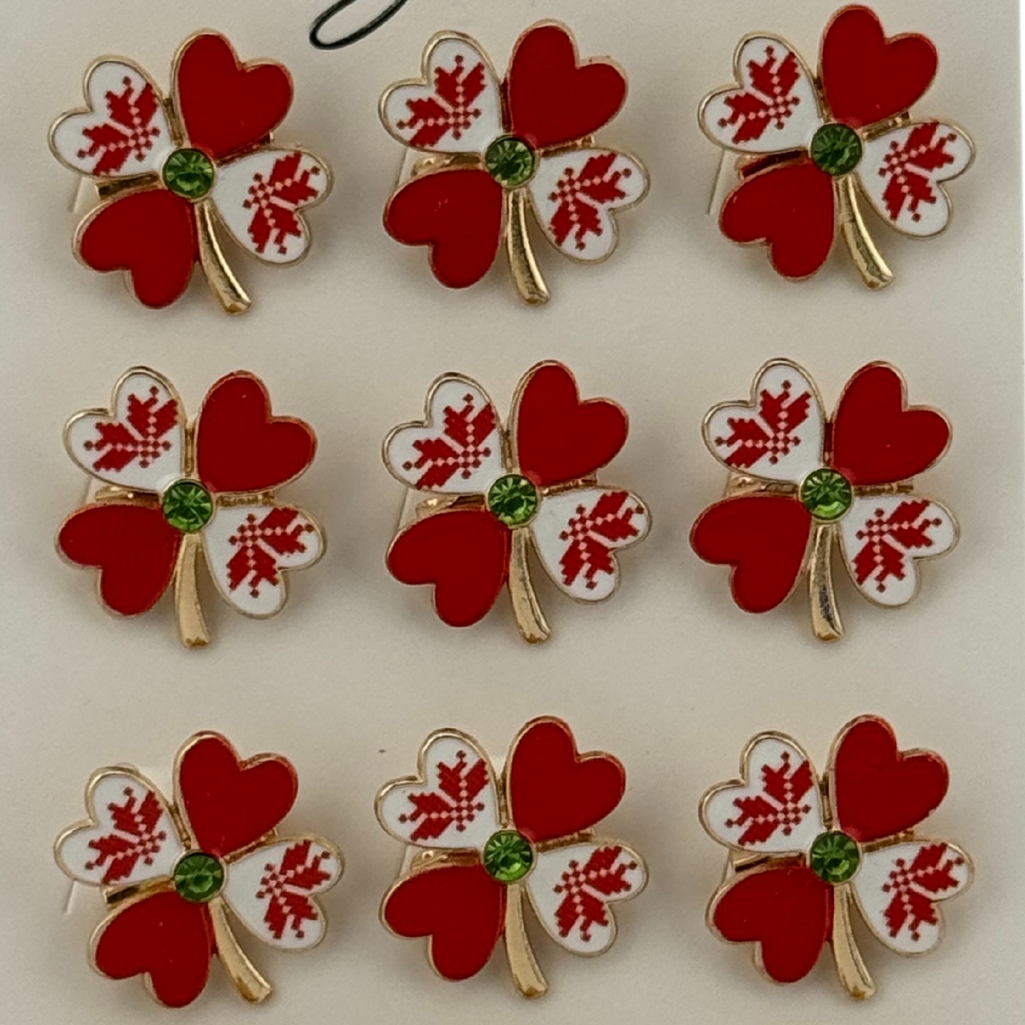 Set 12 Brose Martisor Primavara, Jolie, Model Trifoi Traditional cu Rosu 4