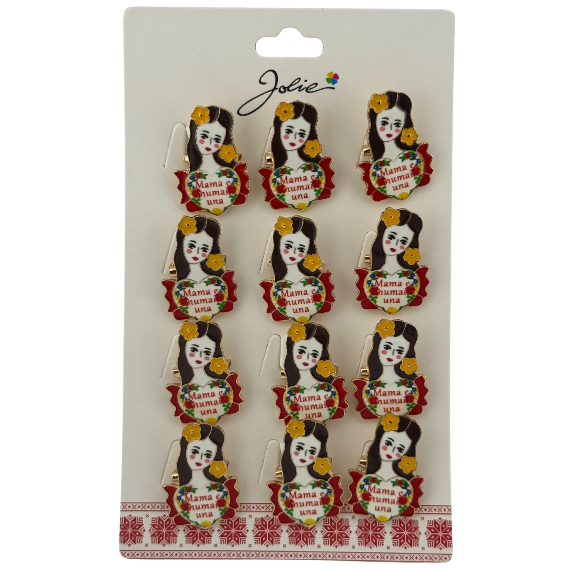 Set 12 Brose Martisor Primavara, Jolie, Model Fata, Mesaj Mama e Numai Una, Multicolor