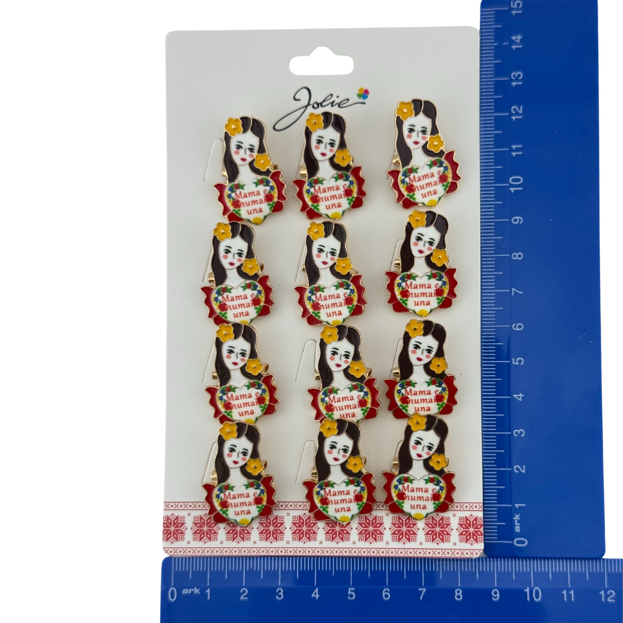 Set 12 Brose Martisor Primavara, Jolie, Model Fata, Mesaj Mama e Numai Una, Multicolor