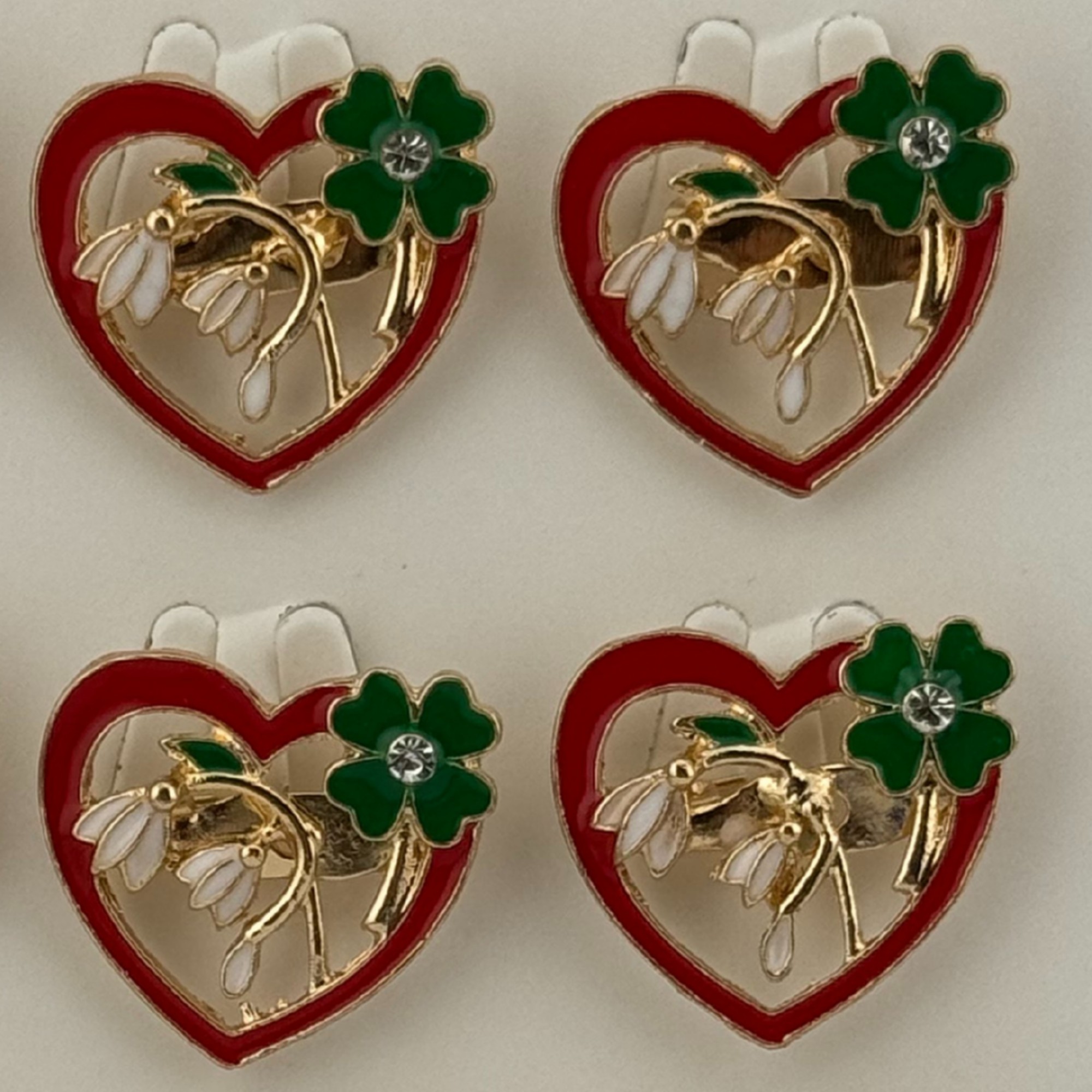 Set 12 Brose Martisor Primavara, Jolie, Model Inima cu Ghiocei si Trifoi