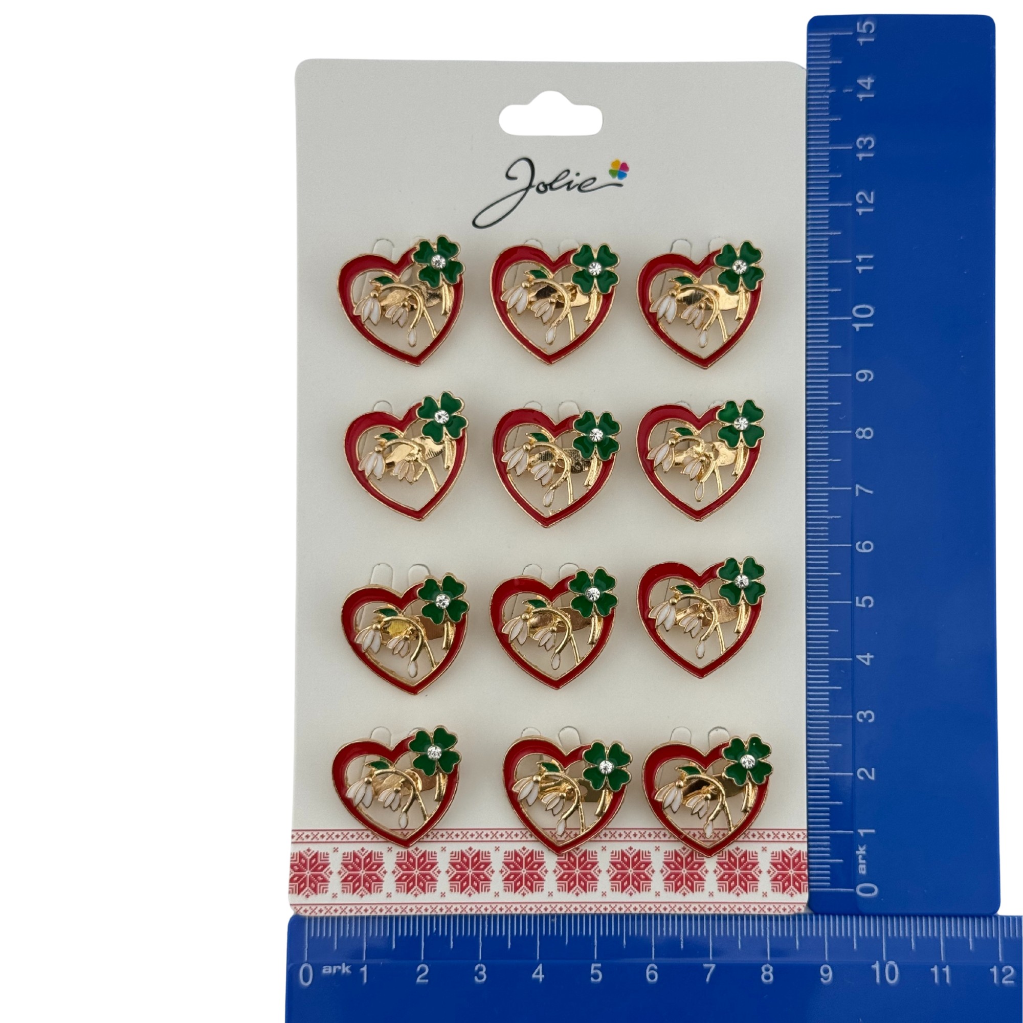 Set 12 Brose Martisor Primavara, Jolie, Model Inima cu Ghiocei si Trifoi