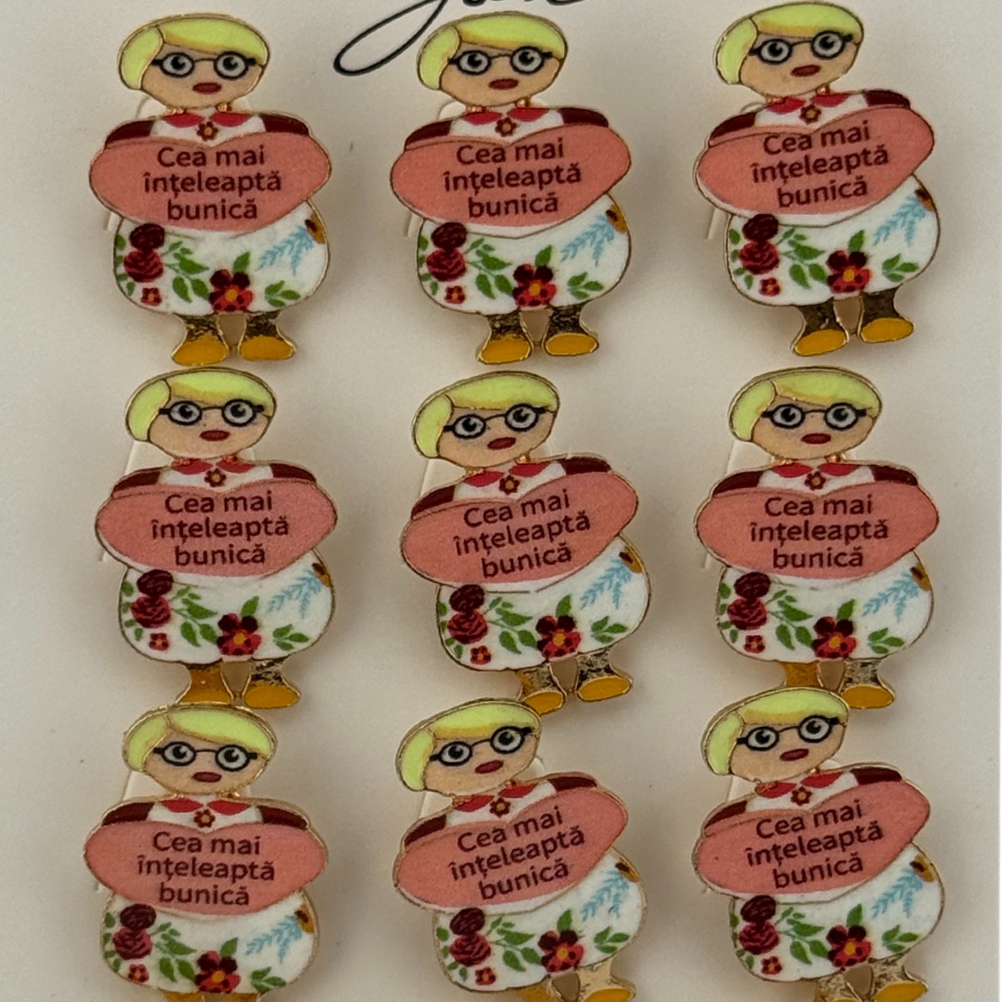 Set 12 Brose Martisor Primavara cu Mesaj Cea Mai Inteleapta Bunica