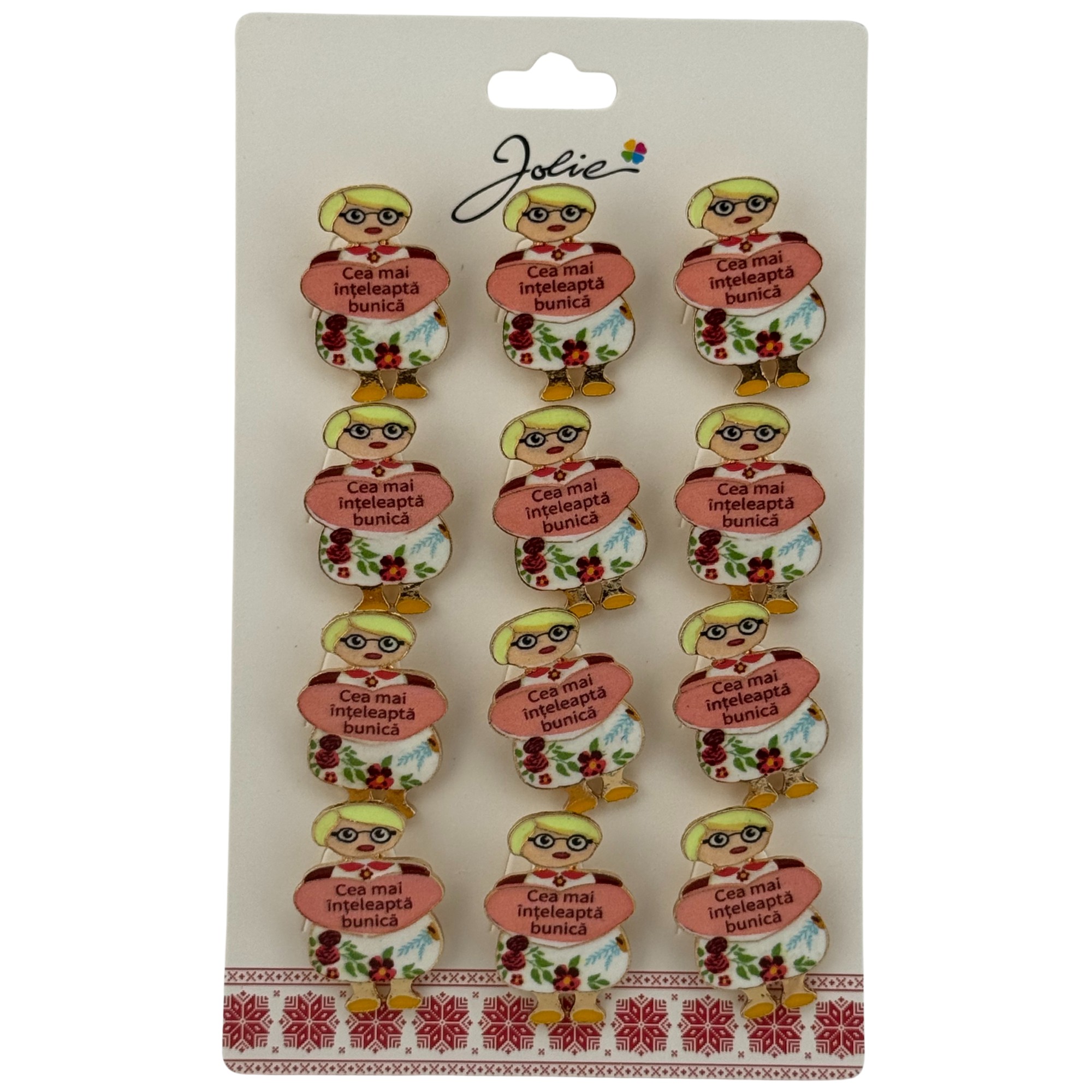 Set 12 Brose Martisor Primavara cu Mesaj Cea Mai Inteleapta Bunica