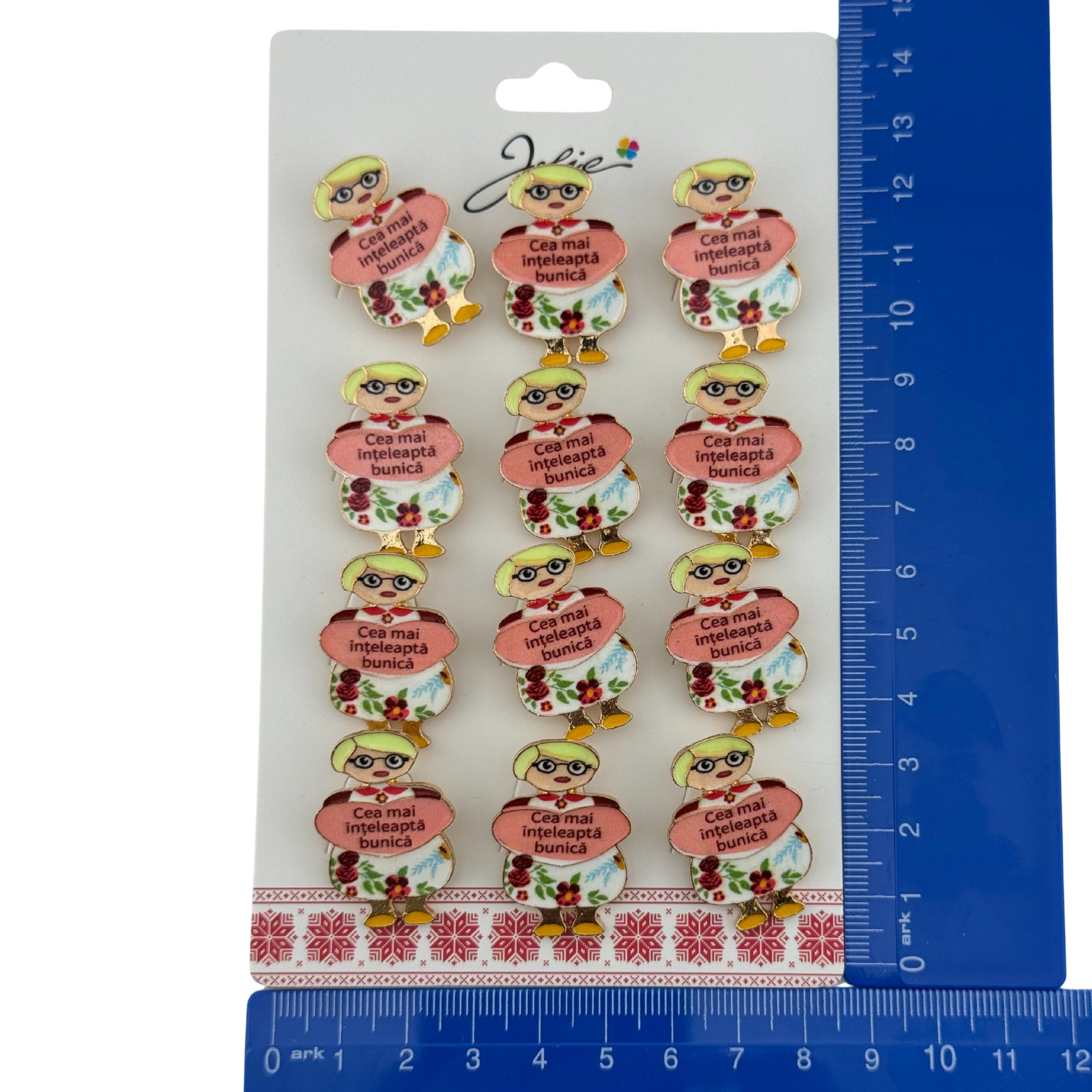 Set 12 Brose Martisor Primavara, Jolie, Model Fata, Mesaj Cea Mai Inteleapta Bunica, Multicolor