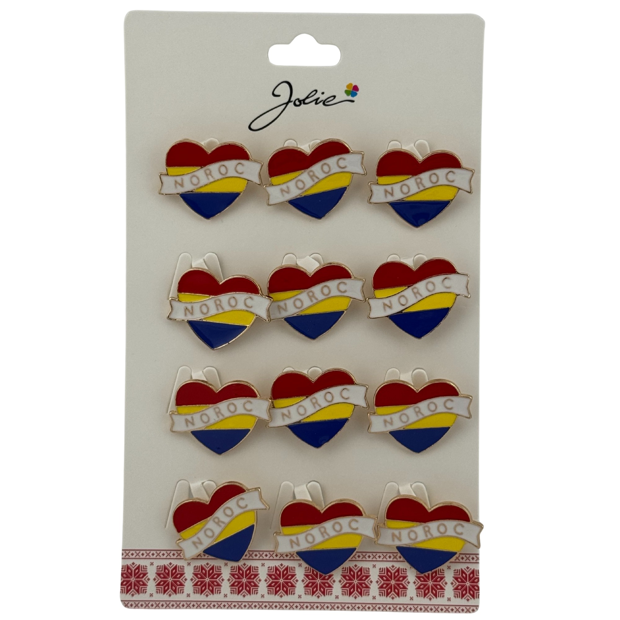 Set 12 Brose Martisor Primavara, Jolie, Model Inima Tricolor, cu Mesaj Noroc