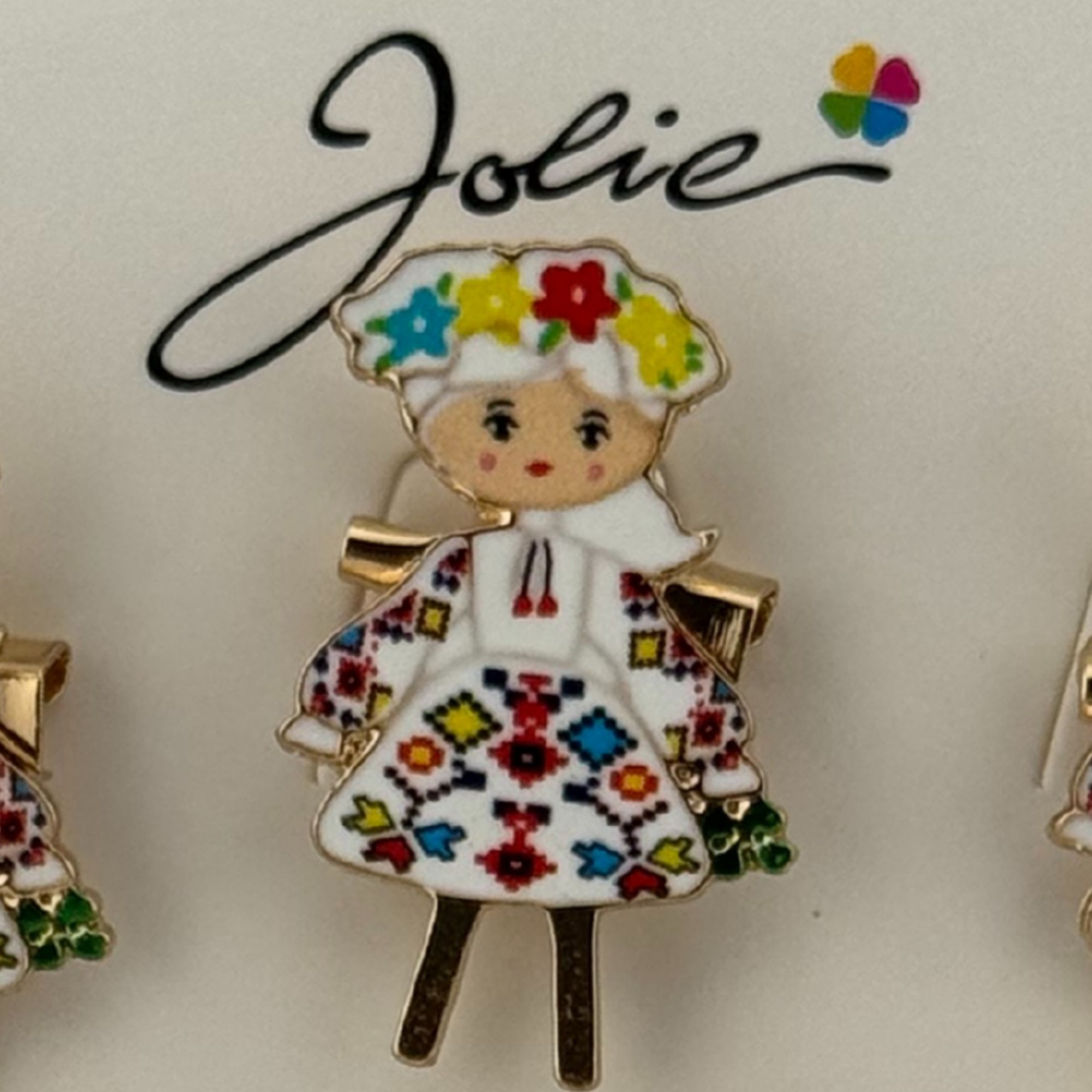 Set 12 Brose Martisor Primavara, Jolie, Model Fata Traditionala cu Coronita