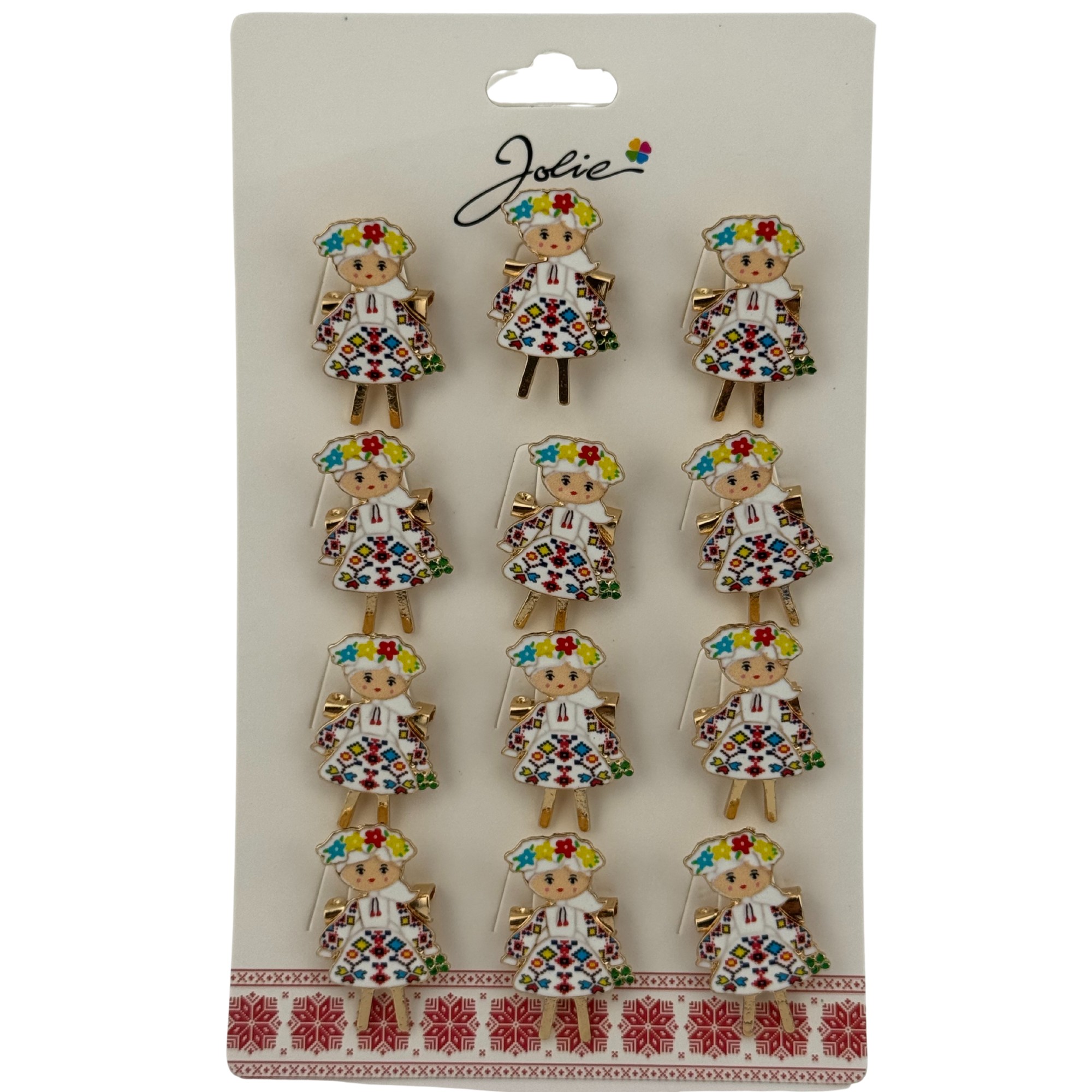 Set 12 Brose Martisor Primavara, Jolie, Model Fata Traditionala cu Coronita