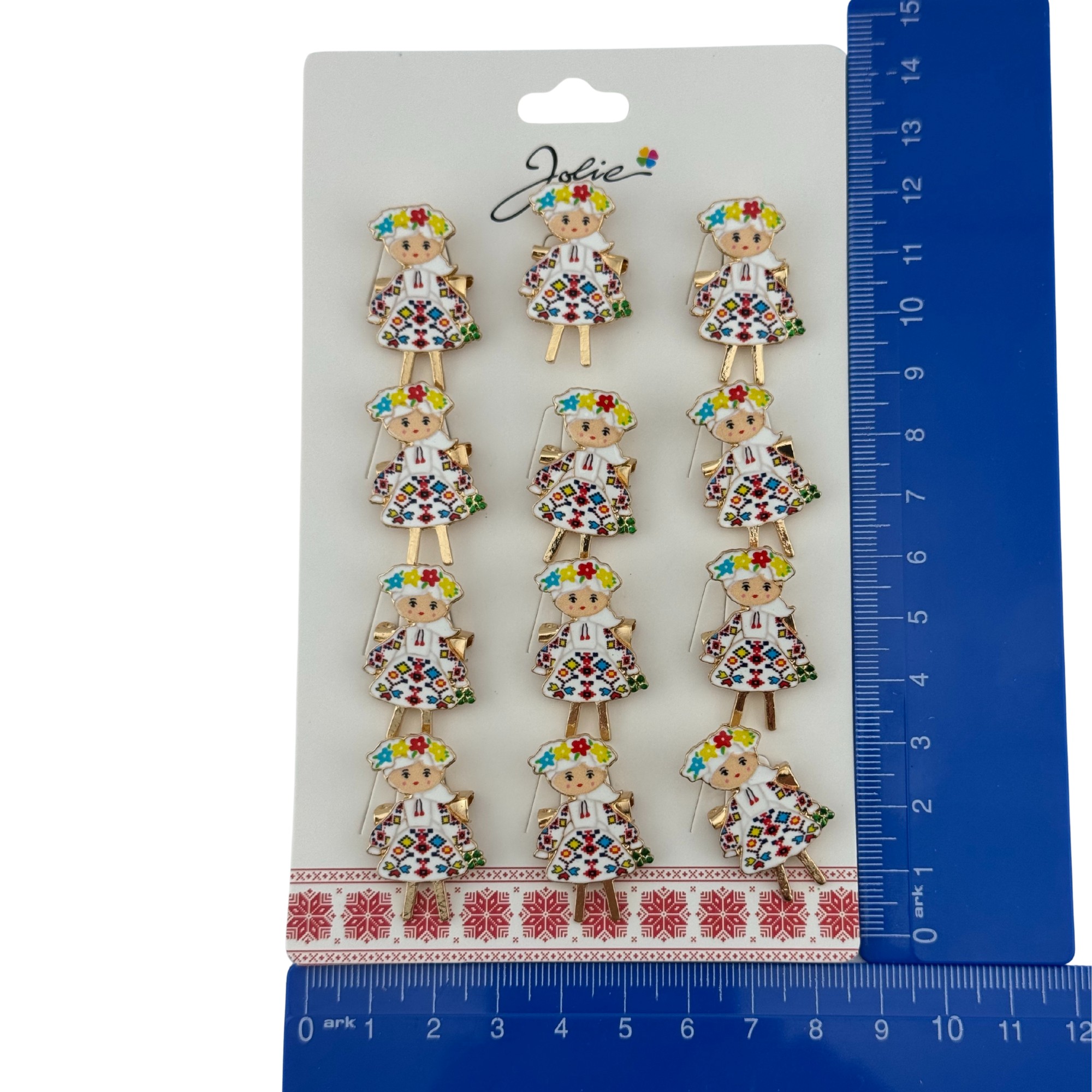 Set 12 Brose Martisor Primavara, Jolie, Model Fata Traditionala cu Coronita