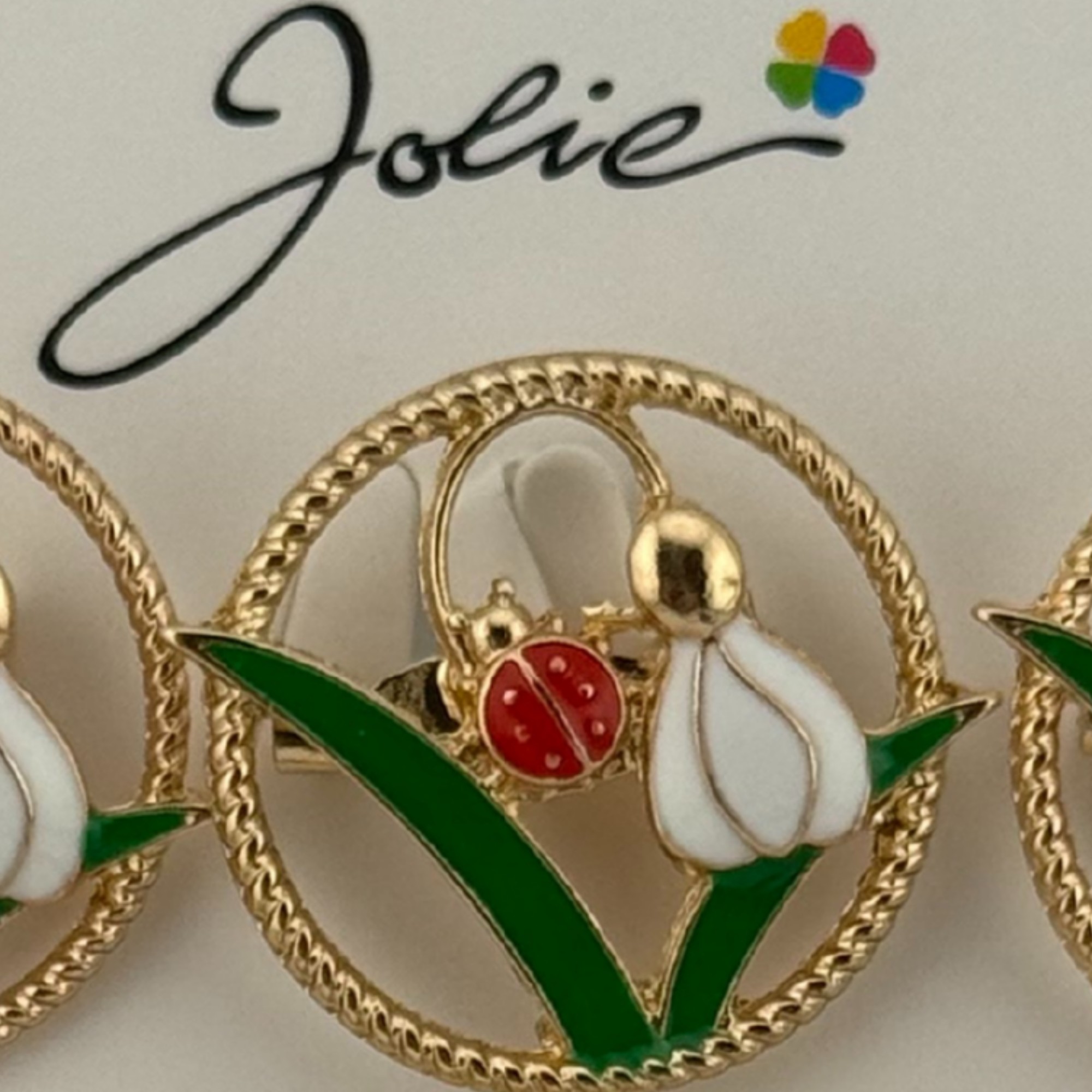 Set 12 Brose Martisor Primavara, Jolie, Model Ghiocel cu Buburuza in Cerc