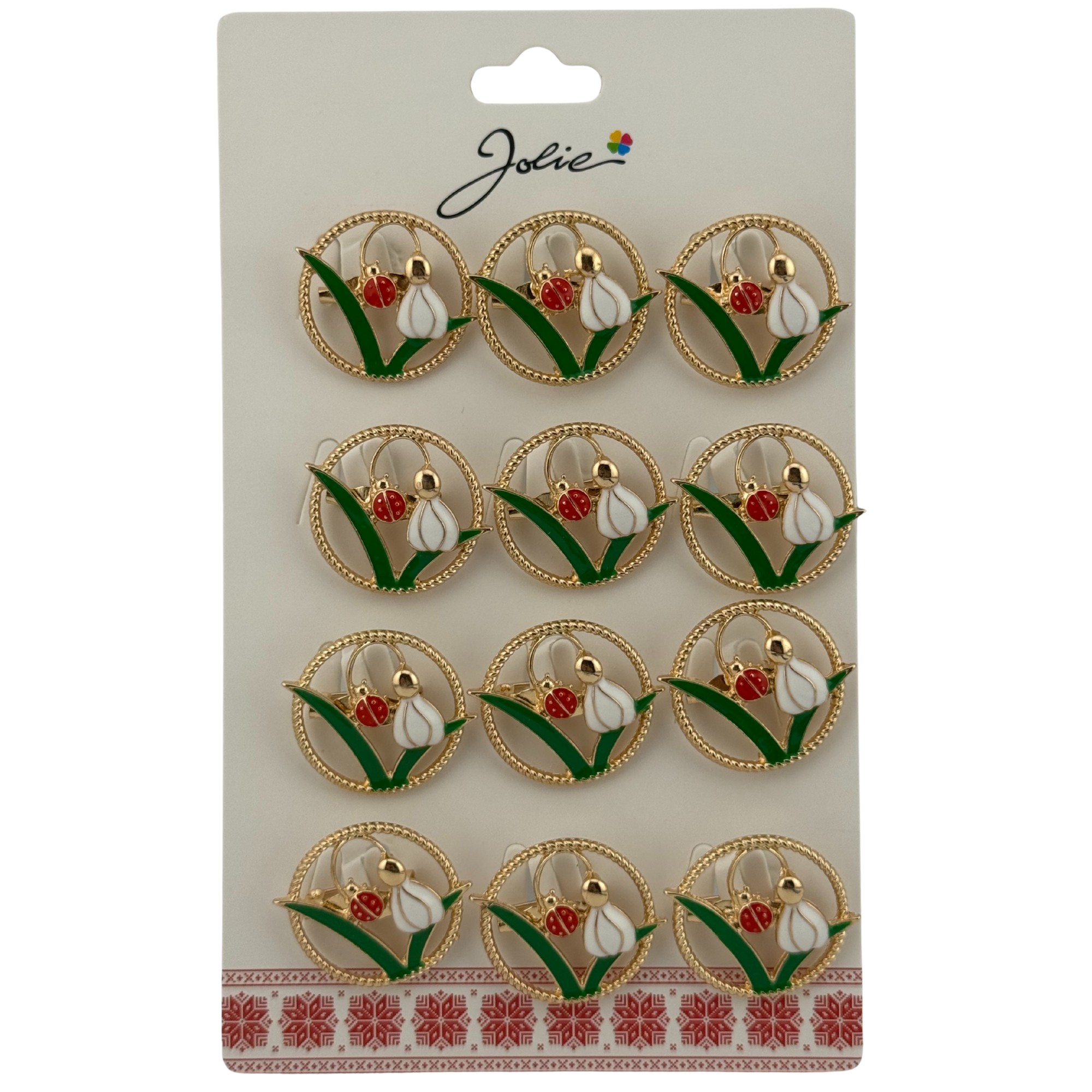 Set 12 Brose Martisor Primavara, Jolie, Model Ghiocel cu Buburuza in Cerc