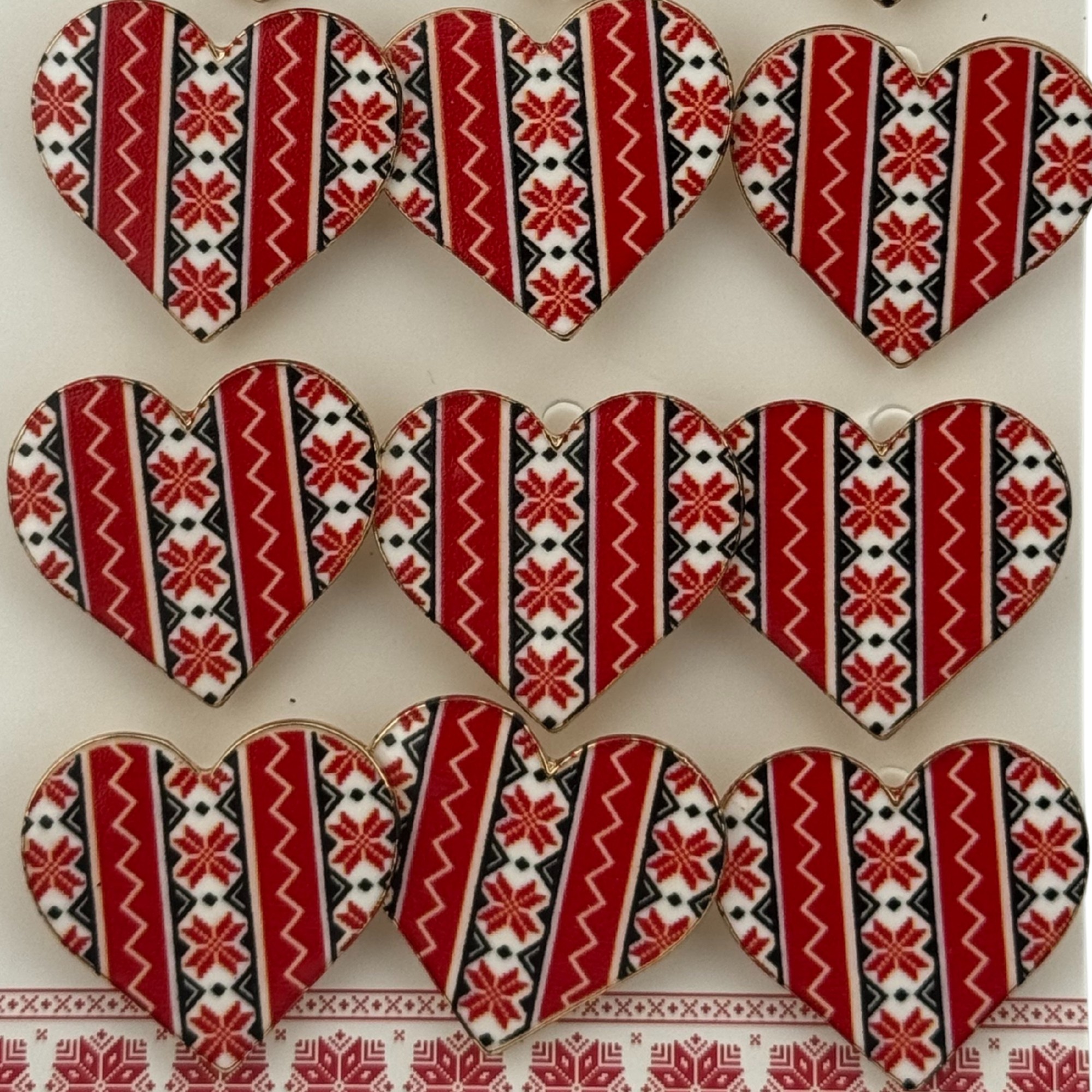 Set 12 Brose Martisor Primavara, Jolie, Model Inima Rosie cu Motiv Traditional, Rosu