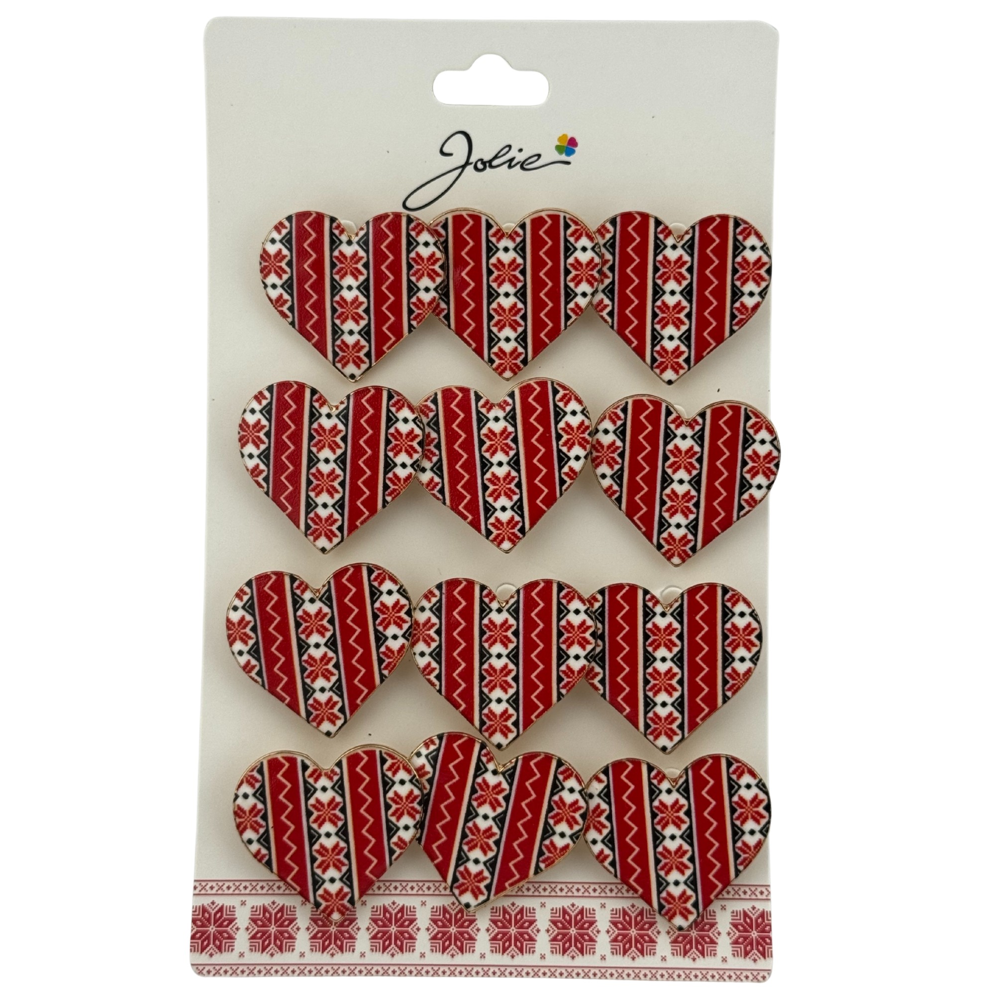 Set 12 Brose Martisor Primavara, Jolie, Model Inima Rosie cu Motiv Traditional, Rosu