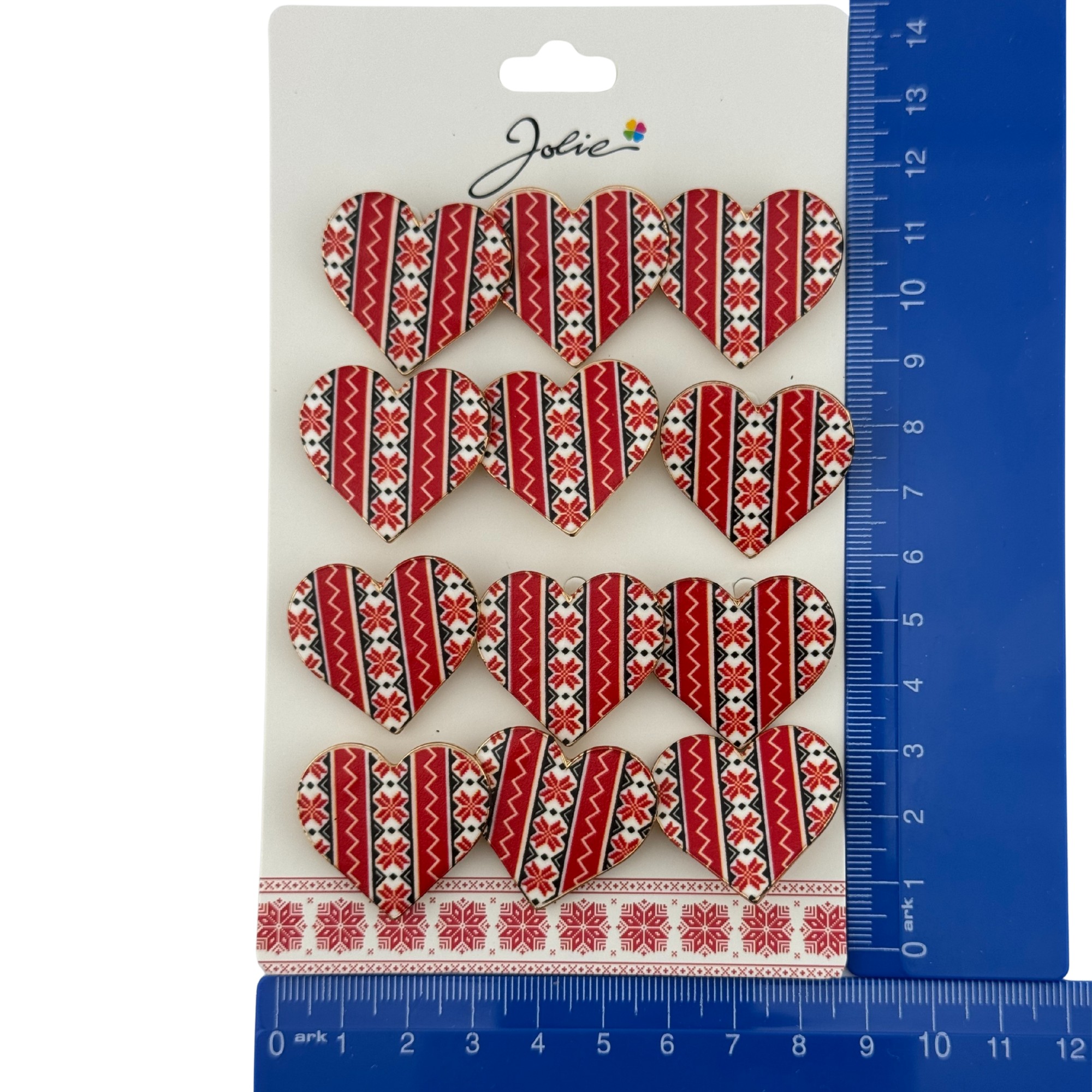 Set 12 Brose Martisor Primavara, Jolie, Model Inima Rosie cu Motiv Traditional, Rosu