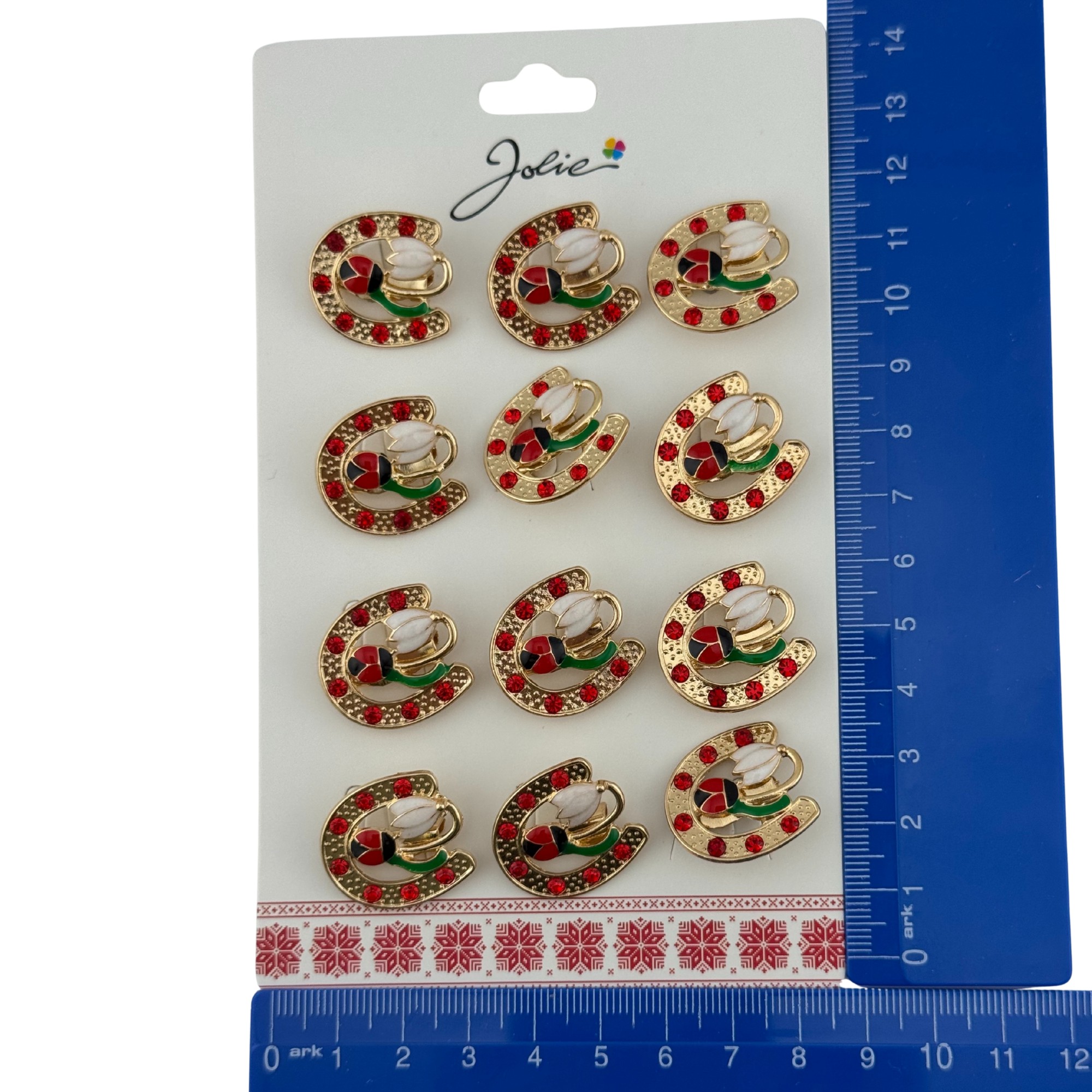 Set 12 Brose Martisor Primavara, Jolie, Model Potcoava cu Pietre, Buburuza si Floare, Multicolor