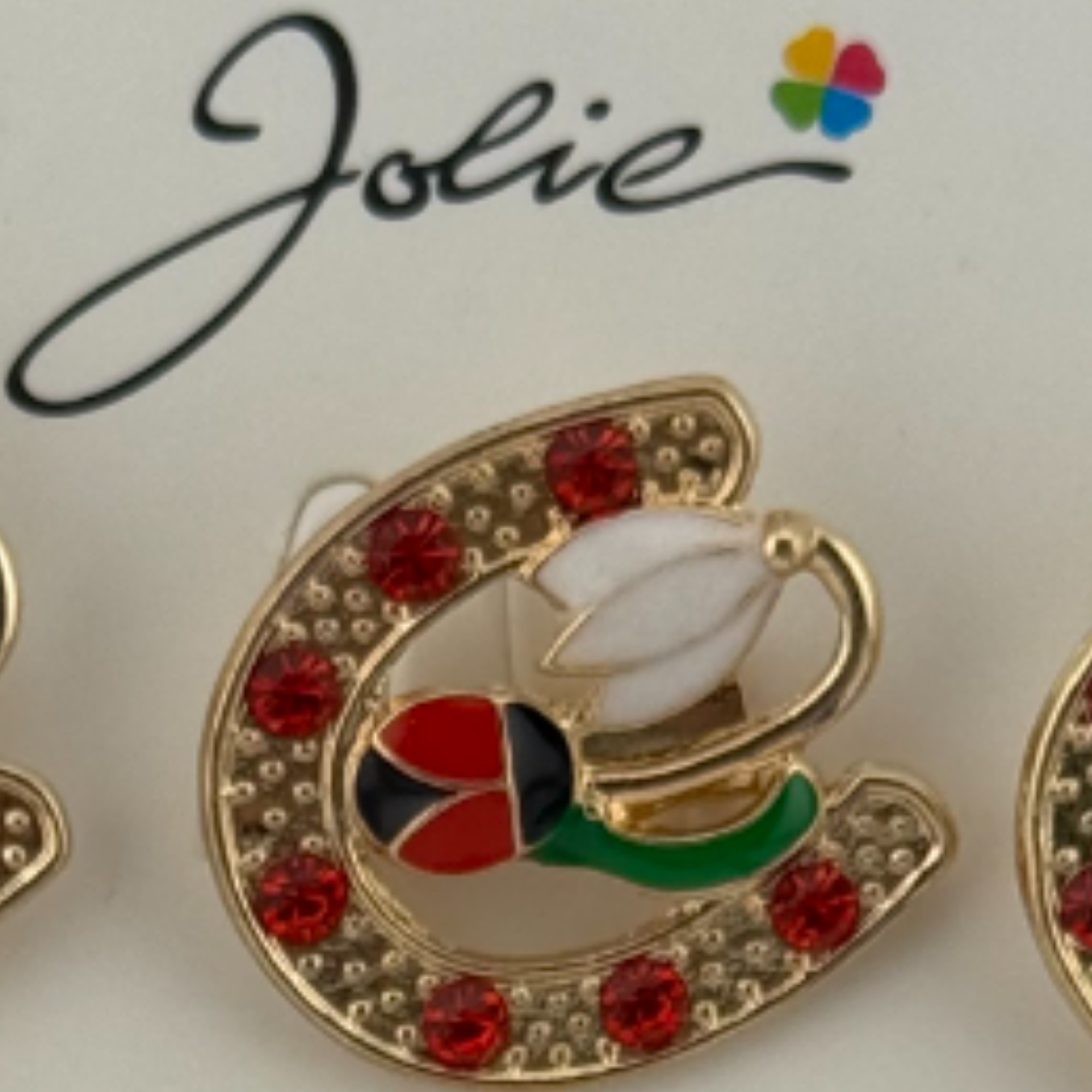 Set 12 Brose Martisor Primavara, Jolie, Model Potcoava cu Pietre, Buburuza si Floare, Multicolor